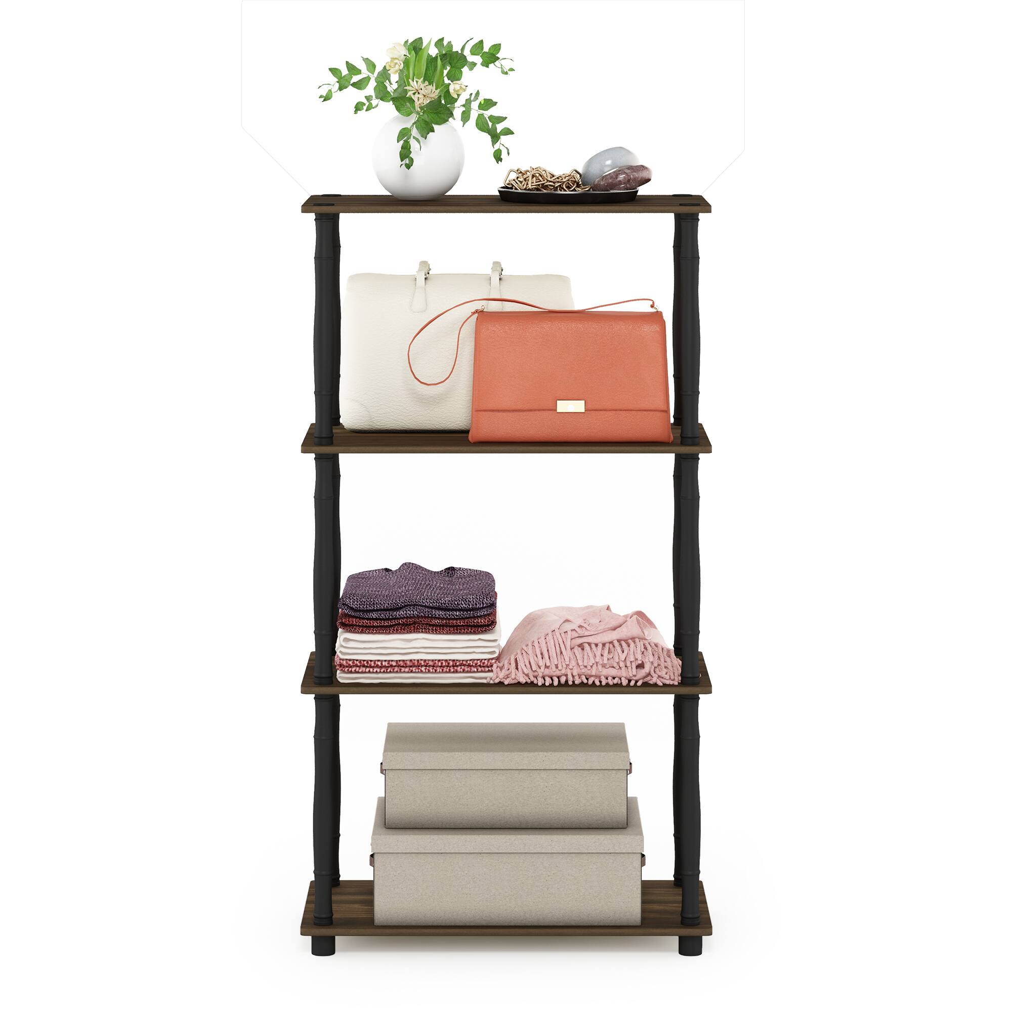 Alt View 4. Furinno - Turn-N-Tube 4-Tier Multipurpose Shelf Display Rack with Classic Tubes, Columbia Walnut/Black - Columbia Walnut/Black.