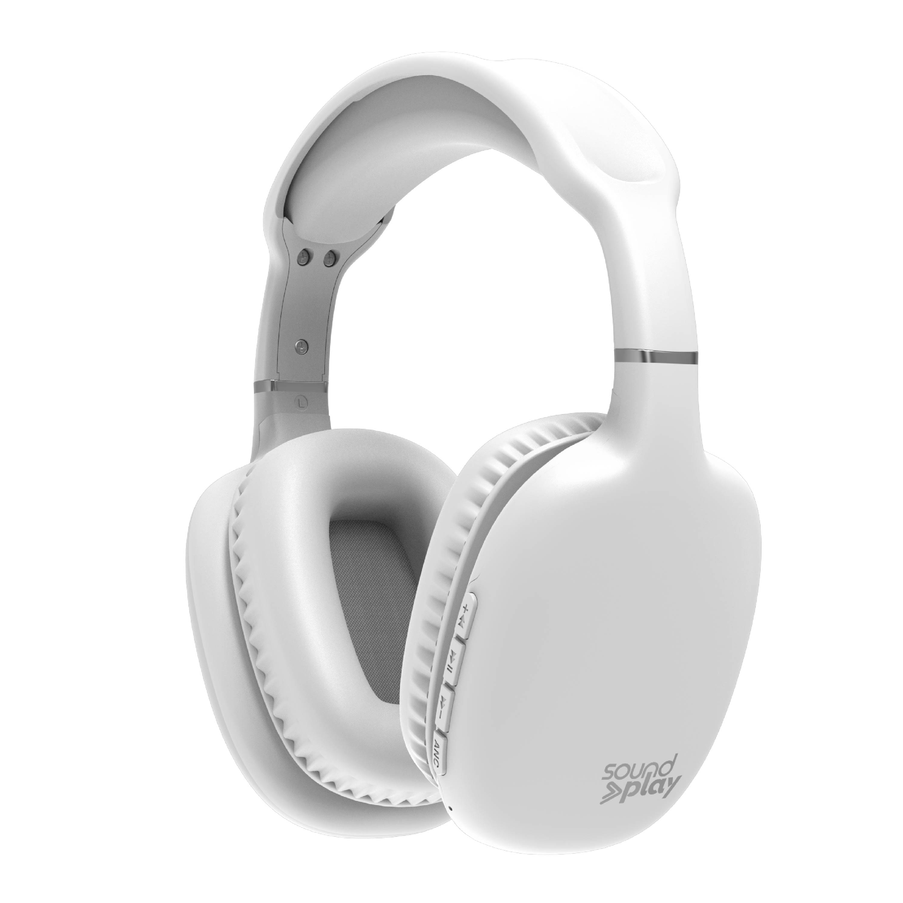 Tzumi - SoundPlay ANC Wireless Headphones, Rechargeable Bluetooth Over-Ear Headset with Active Noise Cancellation - White