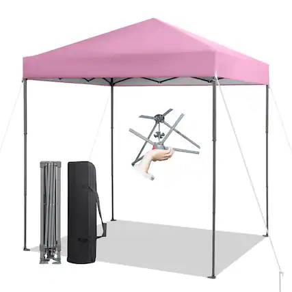 Front. Gymax - Gymax 6.6x6.6 FT Folding Pop-up Canopy w/ 6.2-8 Height Adjustment Outdoor Pink - Pink.