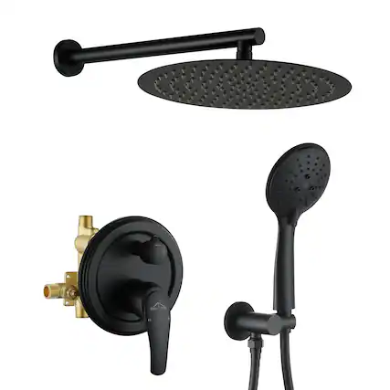 Front. Boyel Living - 5-Spray Patterns with 2.35 GPM 12 in. Wall Mount Dual Shower Heads with Valve Included in Matte Black - Matte Black.