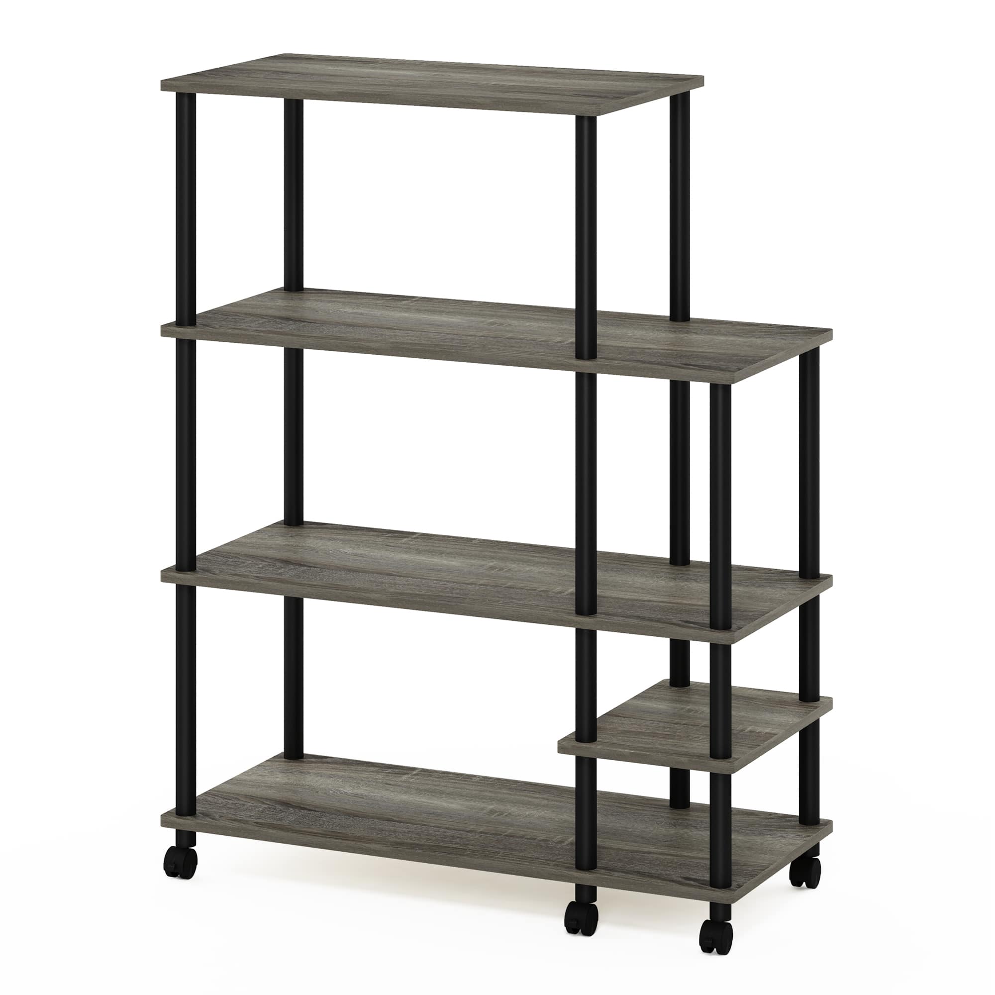 Furinno - Turn-N-Tube 4-Tier Toolless Kitchen Wide Storage Shelf Cart - French Oak Grey/Black