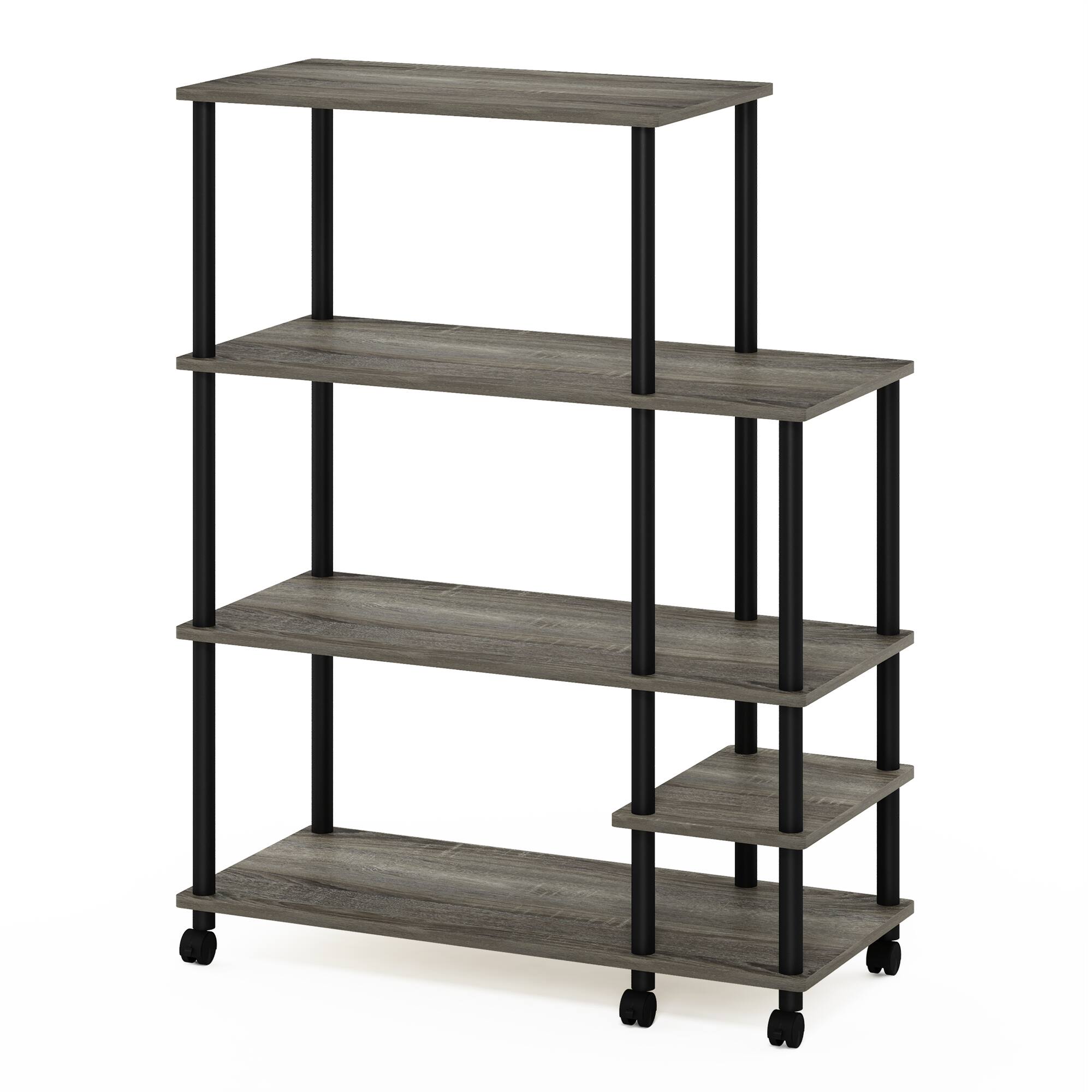 Furinno - Turn-N-Tube 4-Tier Toolless Kitchen Wide Storage Shelf Cart - French Oak Grey/Black