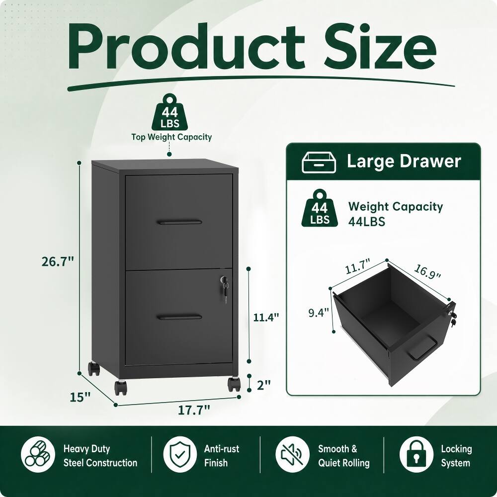 Product Size

- 44 LBS Top Weight Capacity
- Large Drawer
- 44 LBS Weight Capacity
- 26.7" (Height)
- 11.7" (Width)
- 16.9" (Depth)
- 11.4" (Drawer Height)
- 9.4" (Drawer Width)
- 15" (Width)
- 17.7" (Depth)
- 2" (Height)

Features:
- Heavy Duty Steel Construction
- Anti-rust Finish
- Smooth & Quiet Rolling
- Locking System