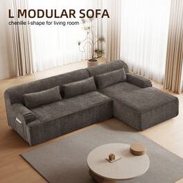 Aukfa - Chenille L-Shape Sectional Sofa-Minimalist, Sleeper Couch for Living Room, Apartment, Reception-No Assembly - Brown