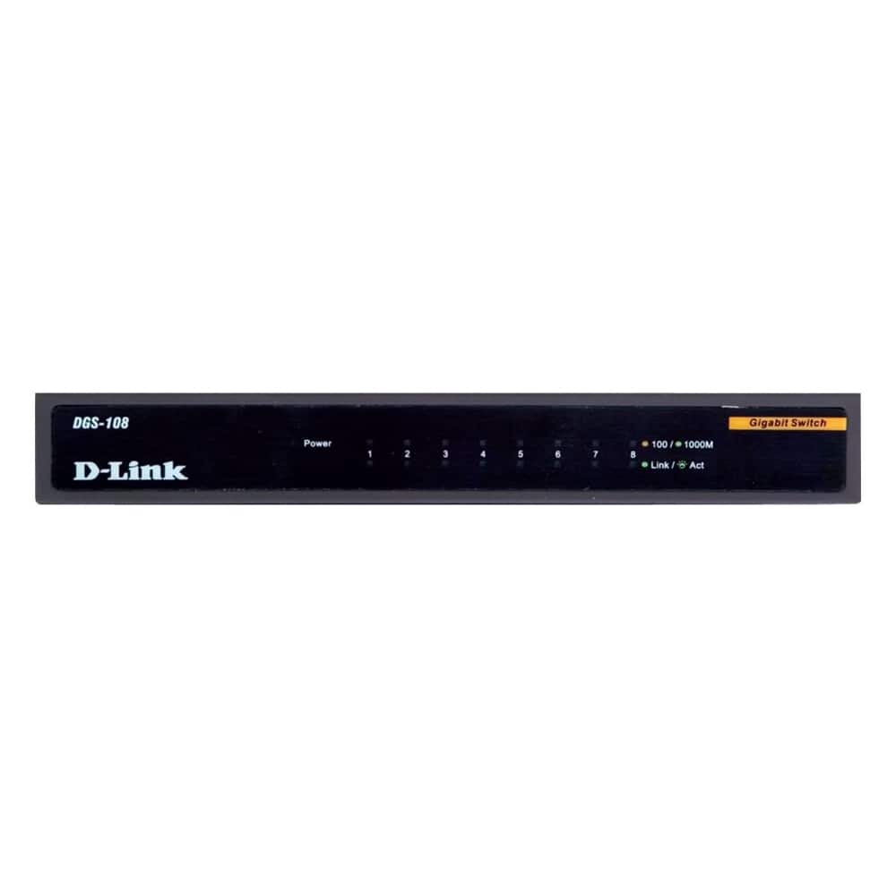 Front. D-Link - DGS 8-Port 10/100/1000 Gigabit Switch - Black.
