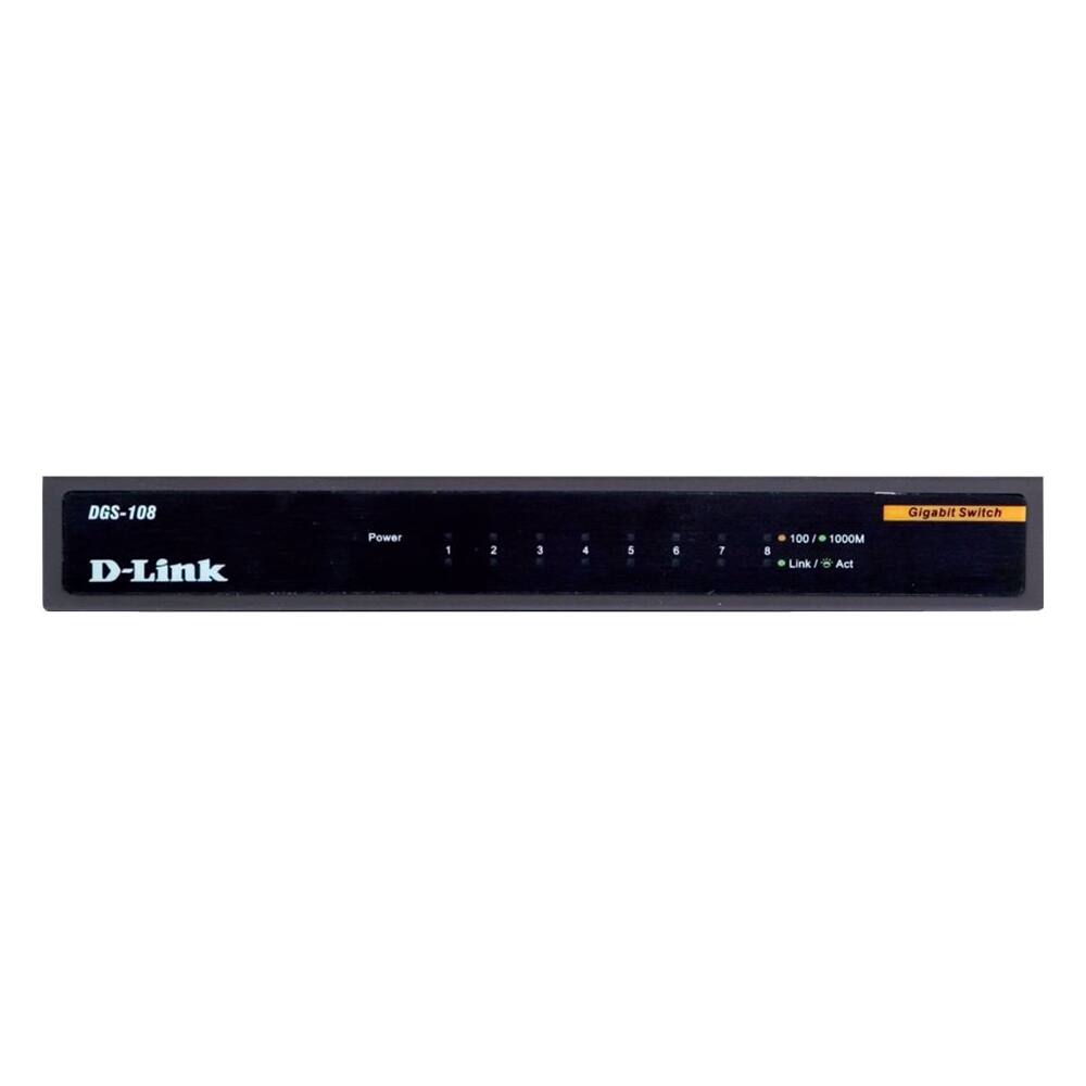 Front. D-Link - DGS 8-Port 10/100/1000 Gigabit Switch - Black.