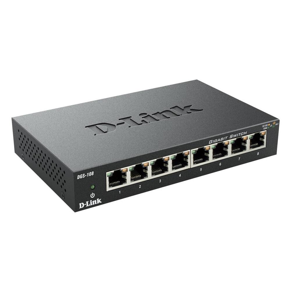 Left. D-Link - DGS 8-Port 10/100/1000 Gigabit Switch - Black.