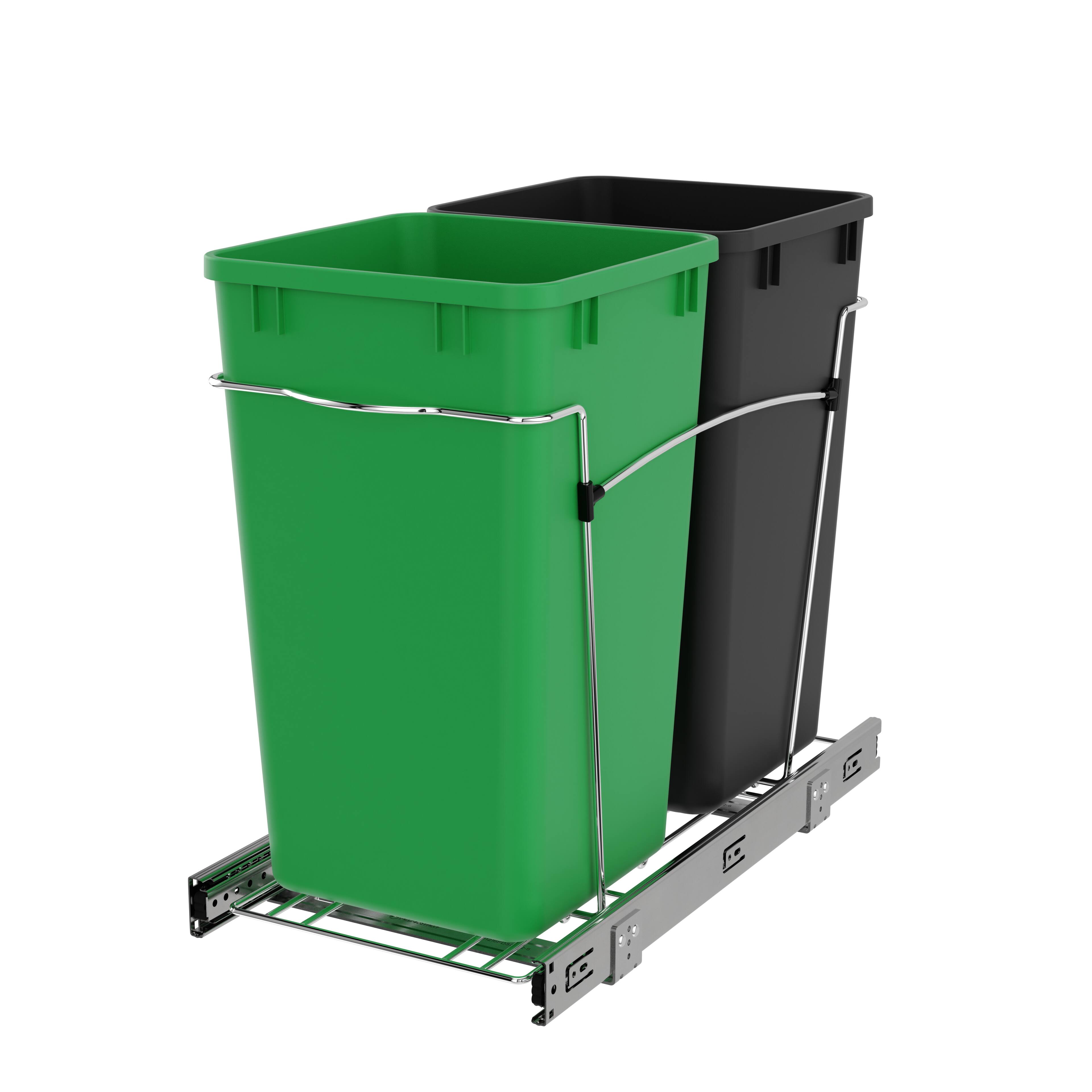 Front. Rev-A-Shelf - Rev-A-Shelf Double Pullout Trash Can 27 qt. for Kitchen, Green, RV-15KD-1918C-S - Green/Black.