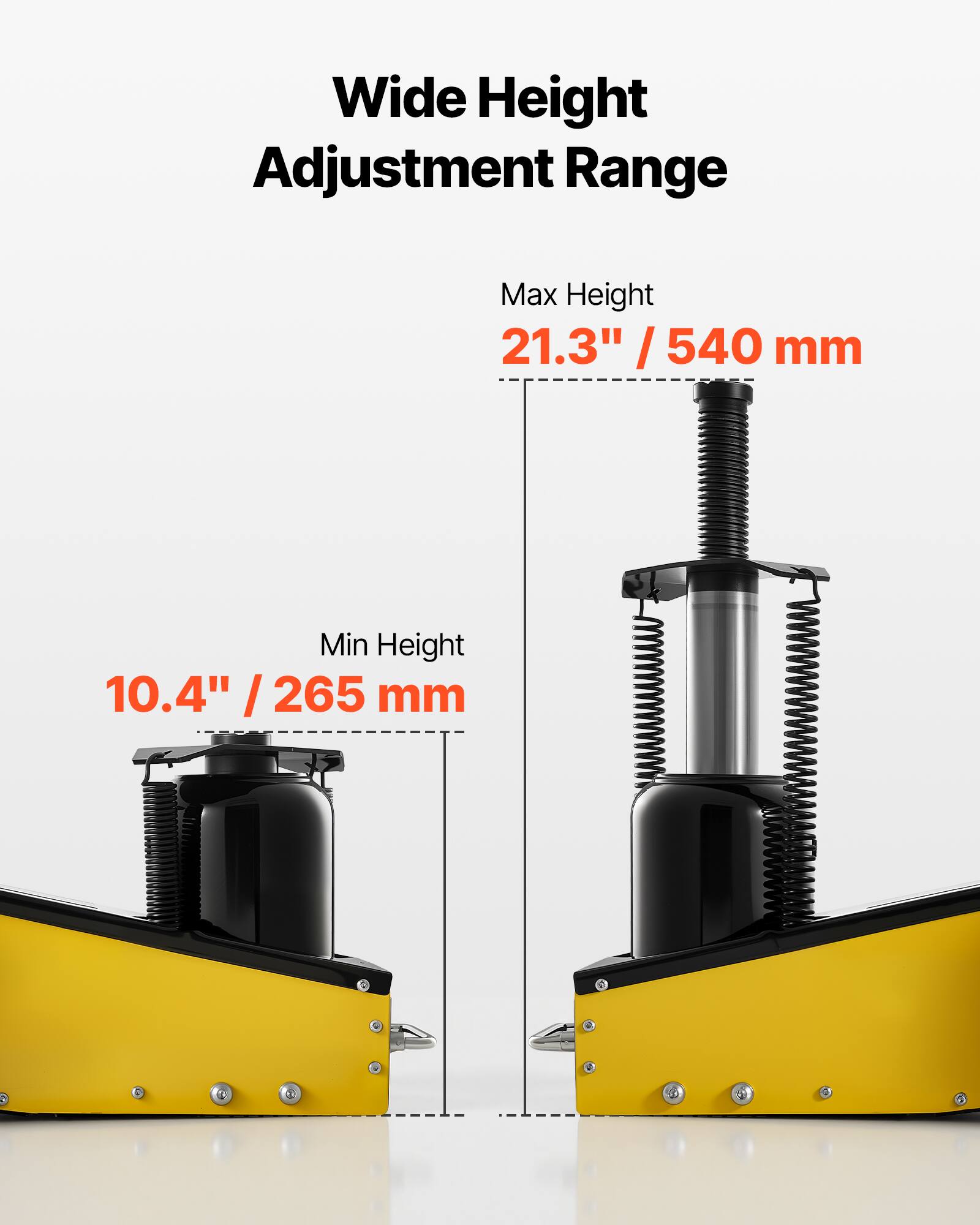 Wide Height Adjustment Range  
Max Height 21.3" / 540 mm  
Min Height 10.4" / 265 mm