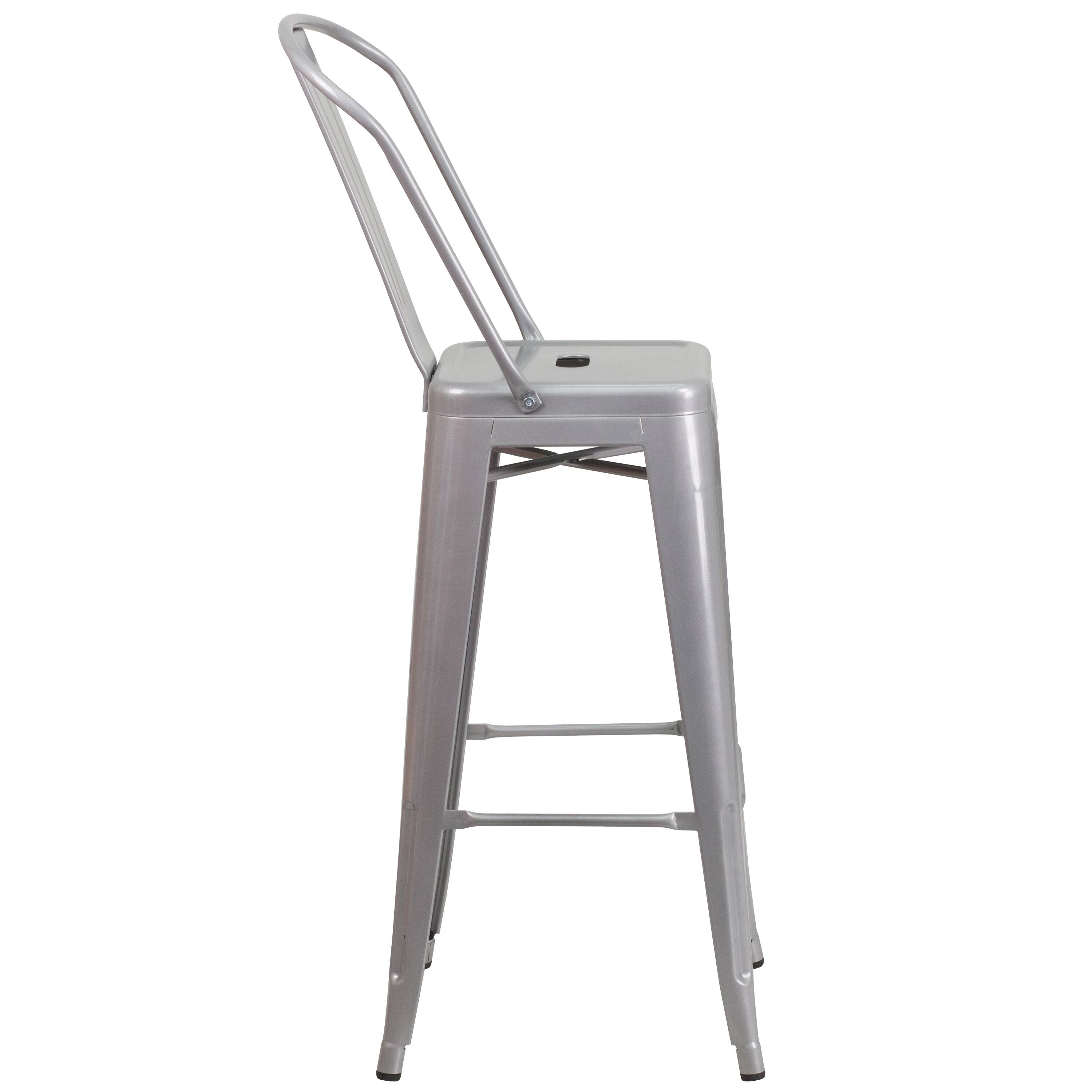 Alt View 7. Emma + Oliver - Commercial Grade 4 Pack 30" High Metal Indoor-Outdoor Barstool with Back - Silver.