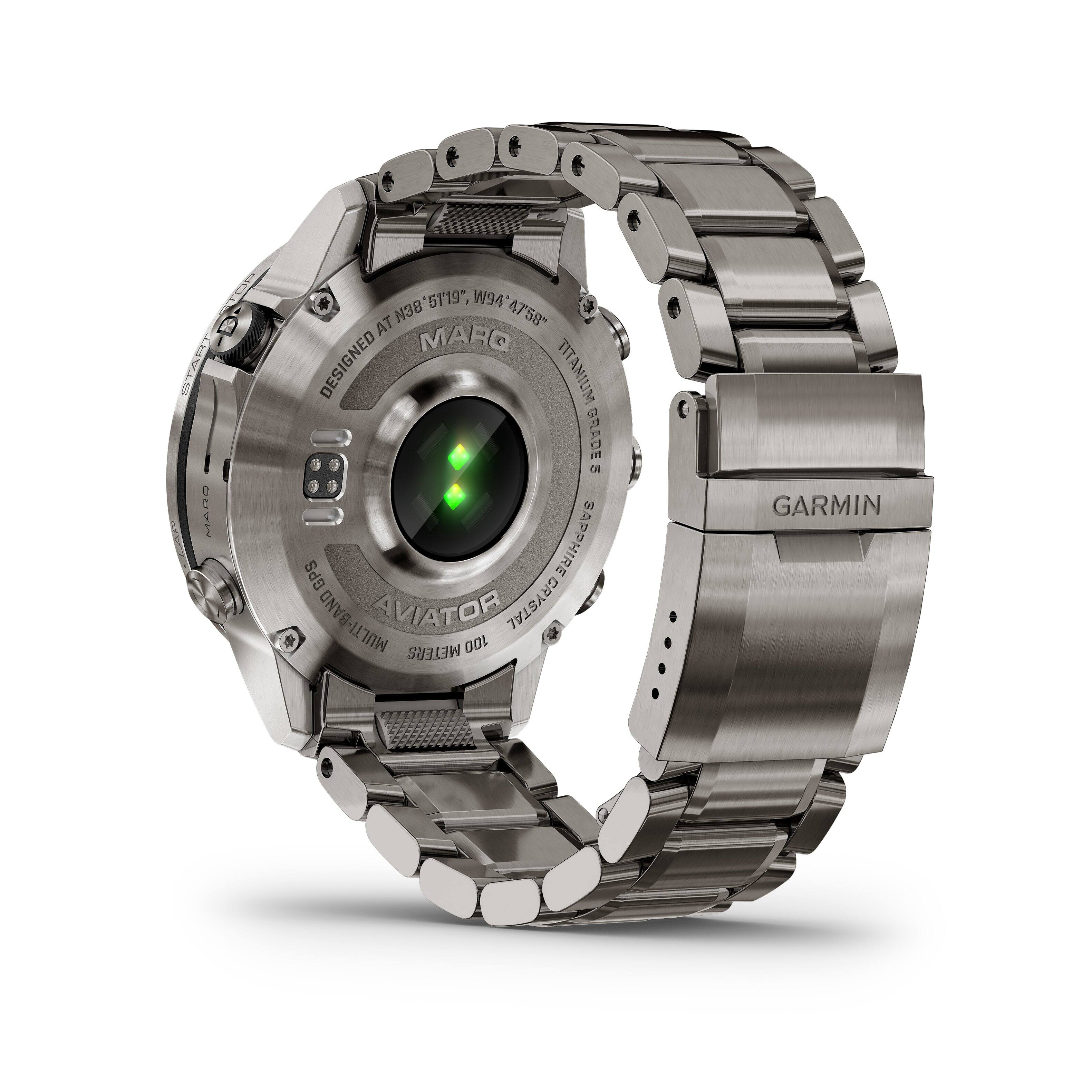 The text on the image reads: "40.5119", "51.19", "W94 N38 AT58", "AT MARQ DESIGNED MULTI-BAND AVIATOR CRYSTAL METERS 100 GARMIN".