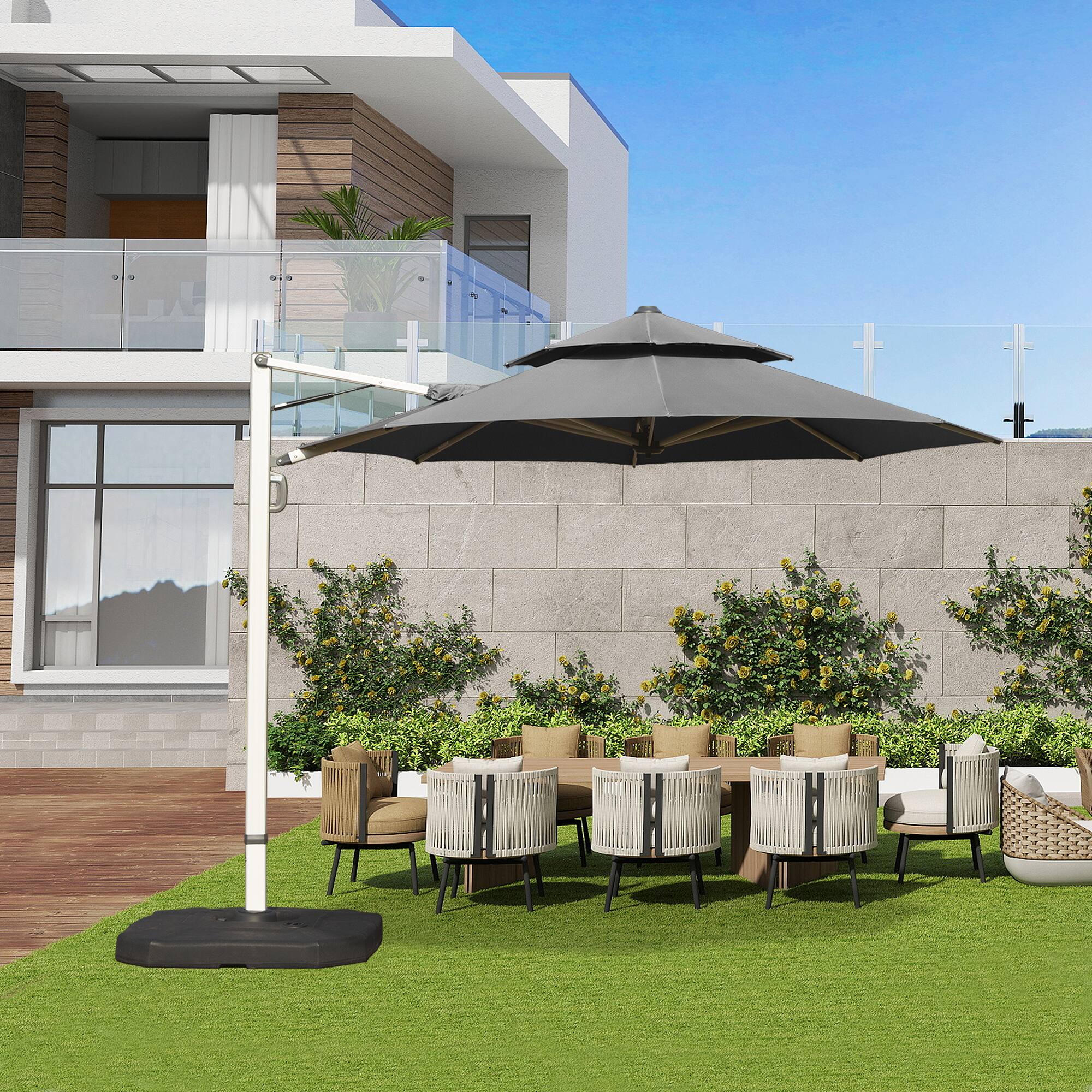 Alt View 9. Ecooso - Round Cantilever Umbrella with Center Pole (Base Not Included) - Gray.