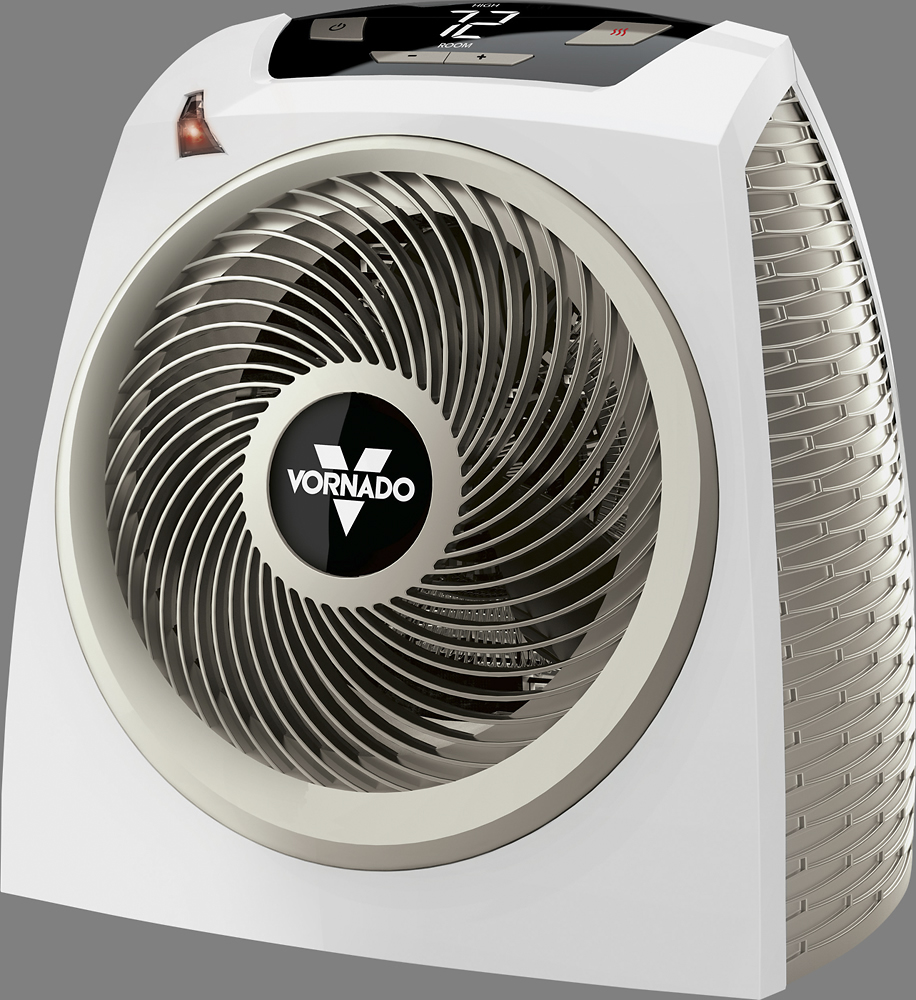 Left View: Vornado - Vortex Electric Heater with Auto Climate - White/Champagne