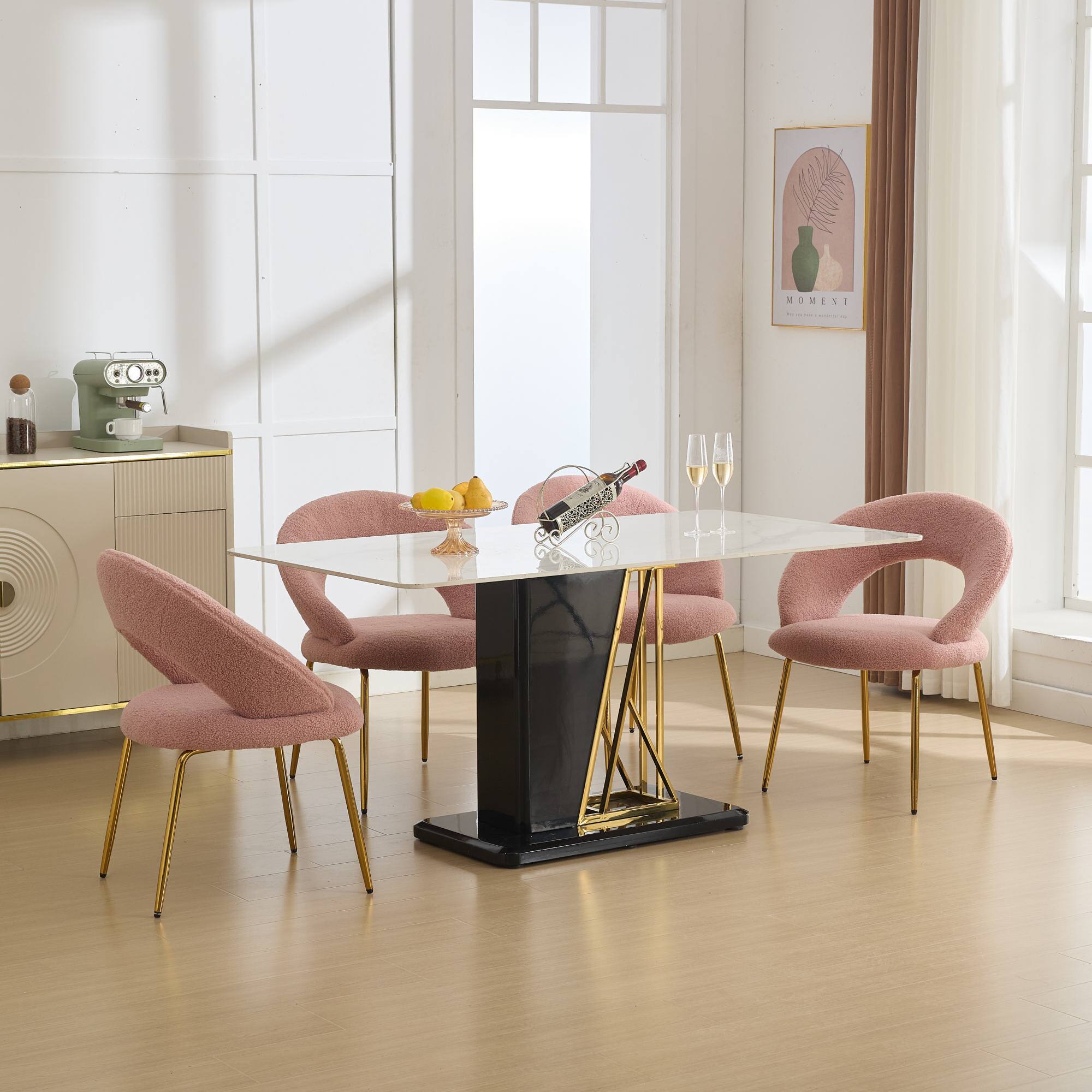 Alt View 4. GOODSILO - Luxury Velvet Dining Chair with Curved Backrest and Elegant Metal Legs for Modern Kitchen or Dining Room - Pink.