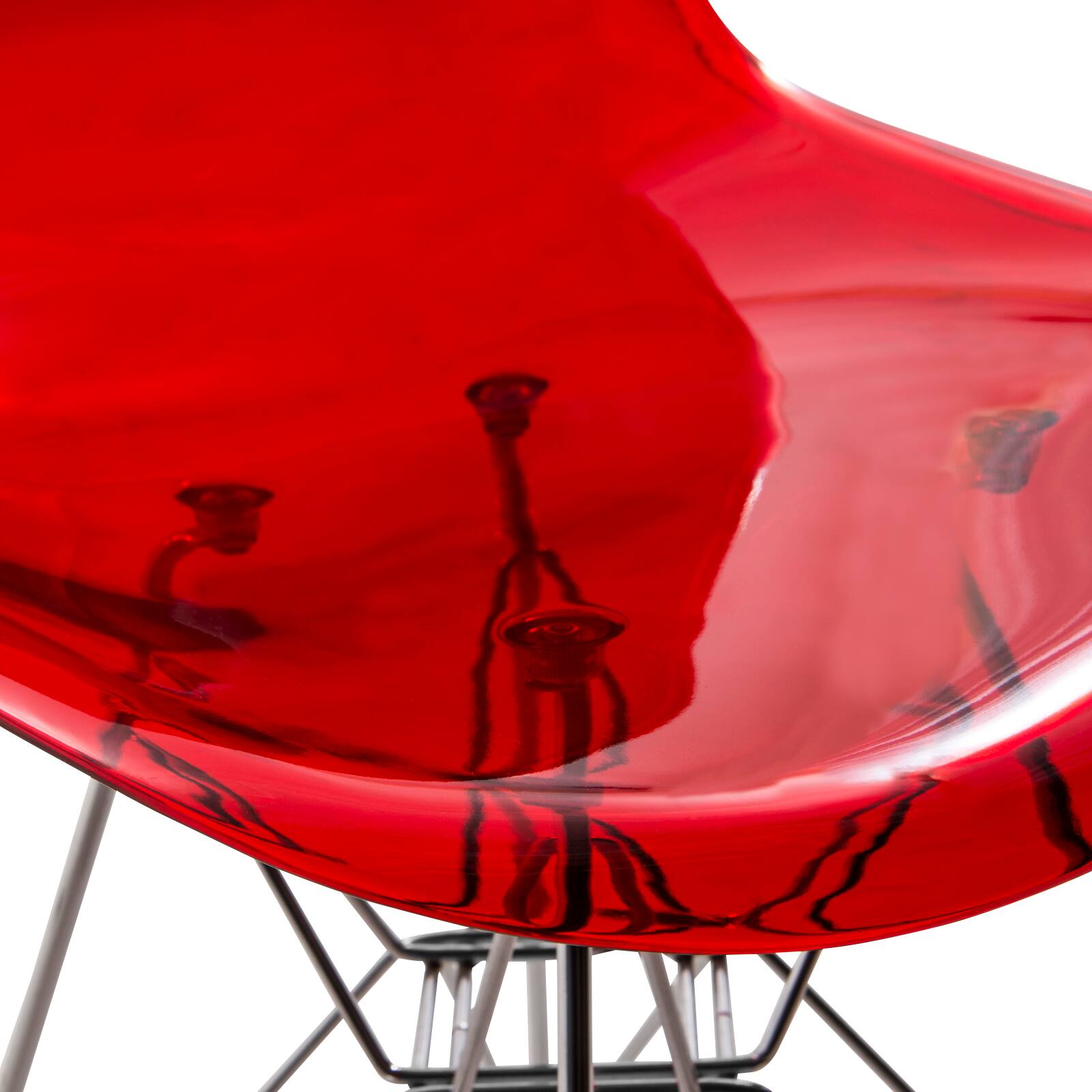 Alt View 2. LeisureMod - Cresco Modern Acrylic Dining Chair, Ergonomic Curved Seat with Chrome Eiffel Base - Transparent Red.