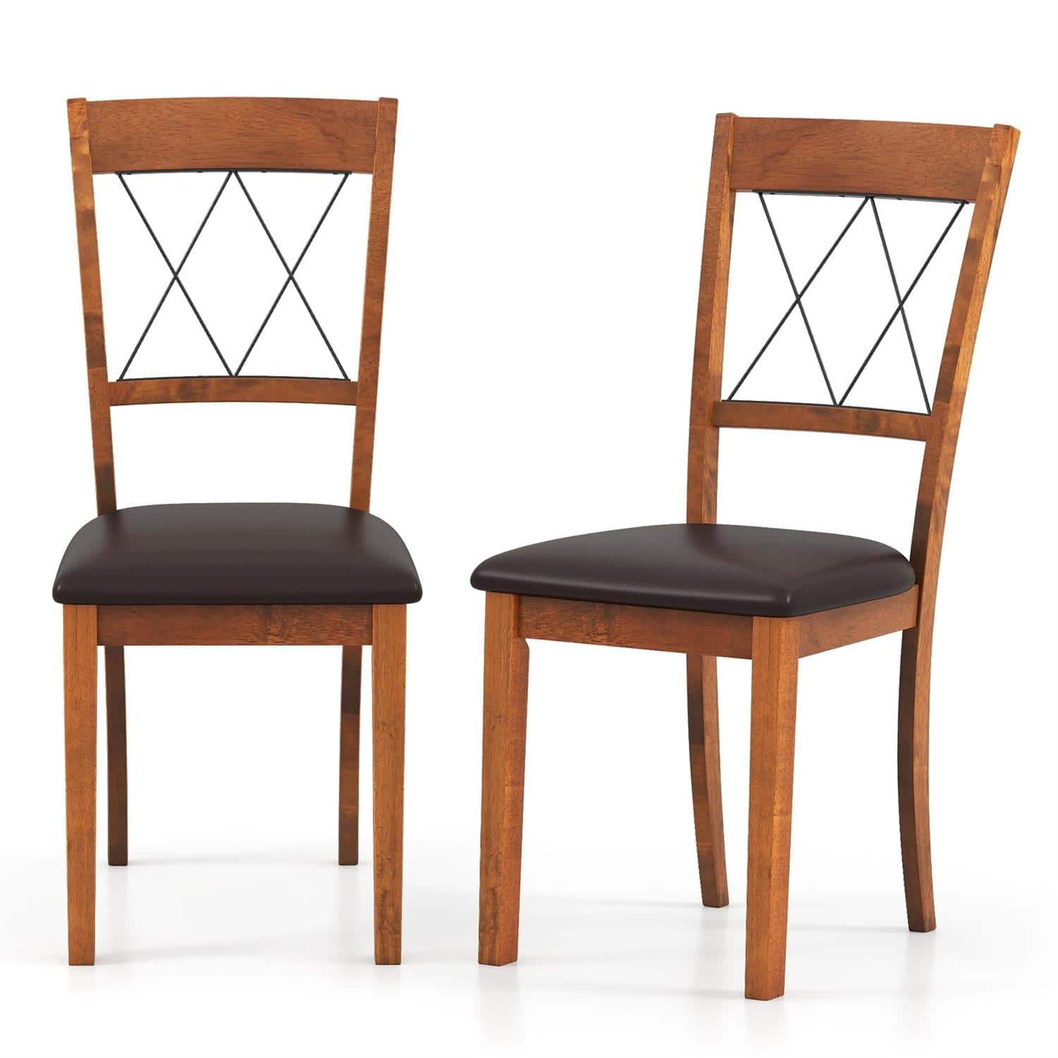 Pefilos - Set of 2 Dining Chairs,Fabric Upholstered Padded Seat,Rubber Wood Frame,Walnut - Brown
