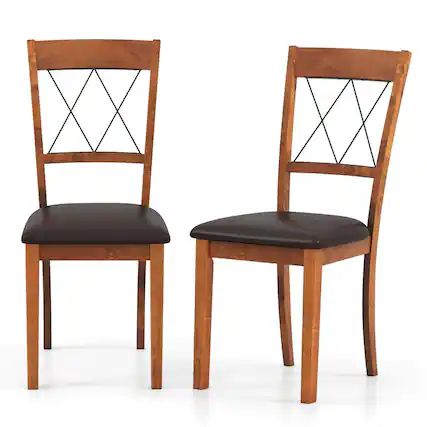 Front. Pefilos - Set of 2 Dining Chairs,Fabric Upholstered Padded Seat,Rubber Wood Frame,Walnut - Brown.