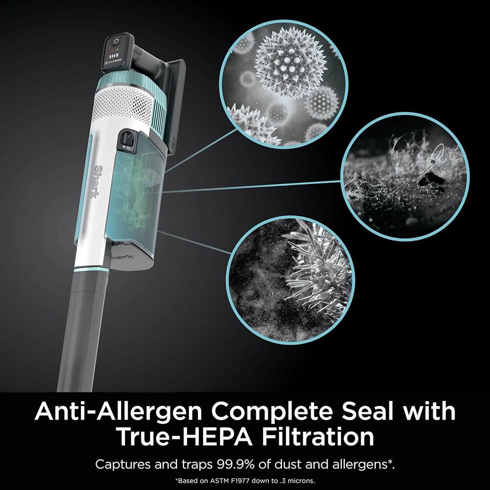 Anti-Allergen Complete Seal with True-HEPA Filtration  
Captures and traps 99.9% of dust and allergens*  
*Based on ASTM F1977 down to .3 microns.