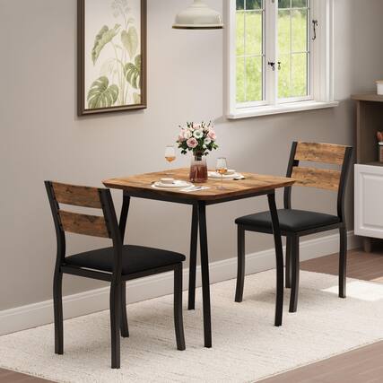 Front. Acekool - 3 Piece Dining Table Set for 2, Small Kitchen Table Set with 2 Upholstered Chairs and Metal Frame & Wood Tabletop - Brown.