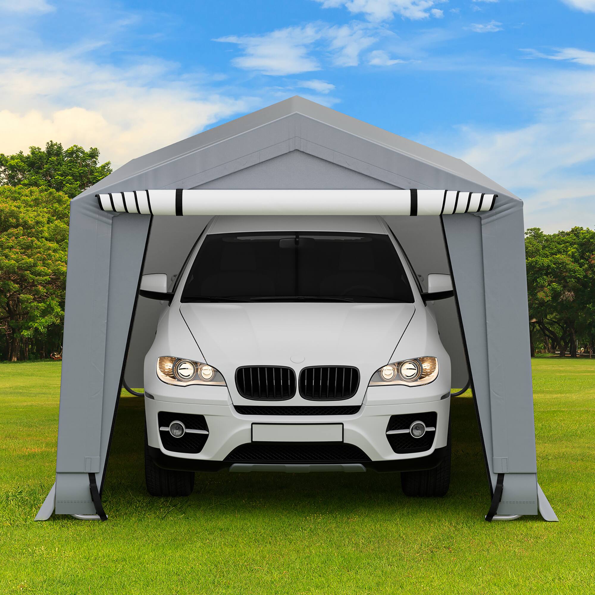 Alt View 1. Costway - Costway 10' x 16' Carport Car Canopy Shelter Heavy Duty Outdoor Portable Garage W/Doors - Grey.