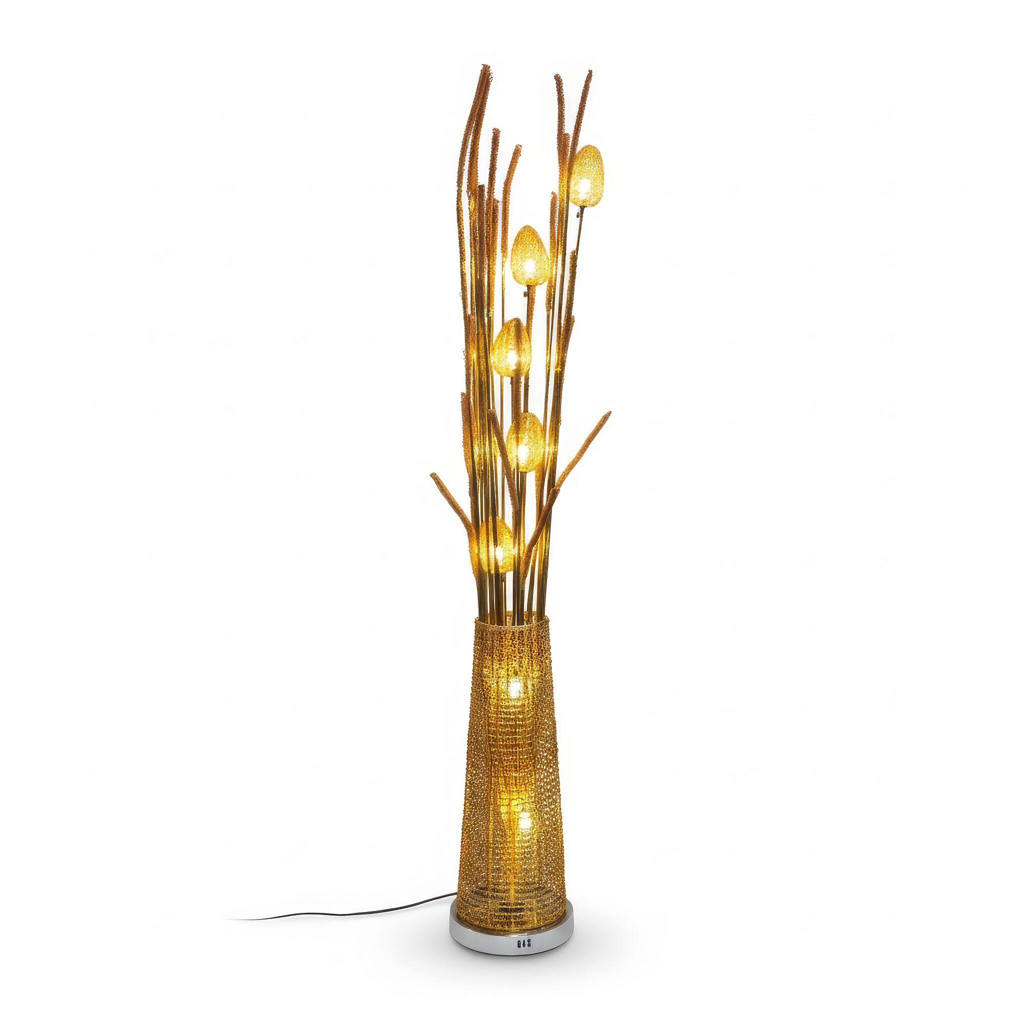 Angle. FC Design - 60"H Gold Elegant Vase with Radiant Floral Stems LED Floor Lamp.