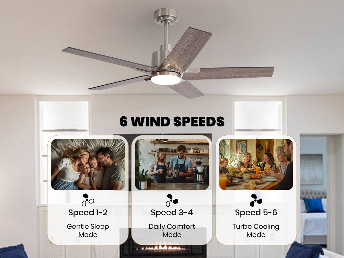 6 WIND SPEEDS

Speed 1-2: Gentle Sleep Mode

Speed 3-4: Daily Comfort Mode

Speed 5-6: Turbo Cooling Mode