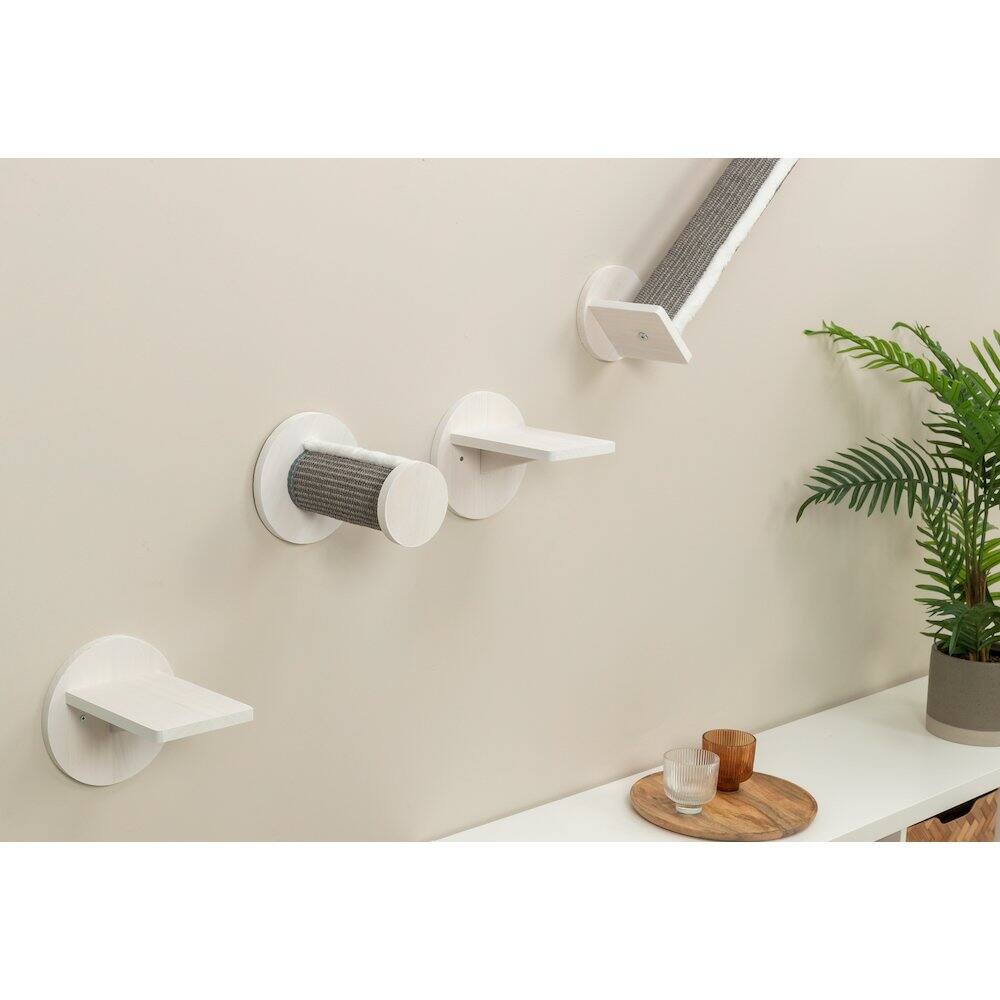 Back. TRIXIE - Wall Set 6 Wall Mounted Cat Perch System, Scratching Posts, Platforms, Steps - White/Gray.