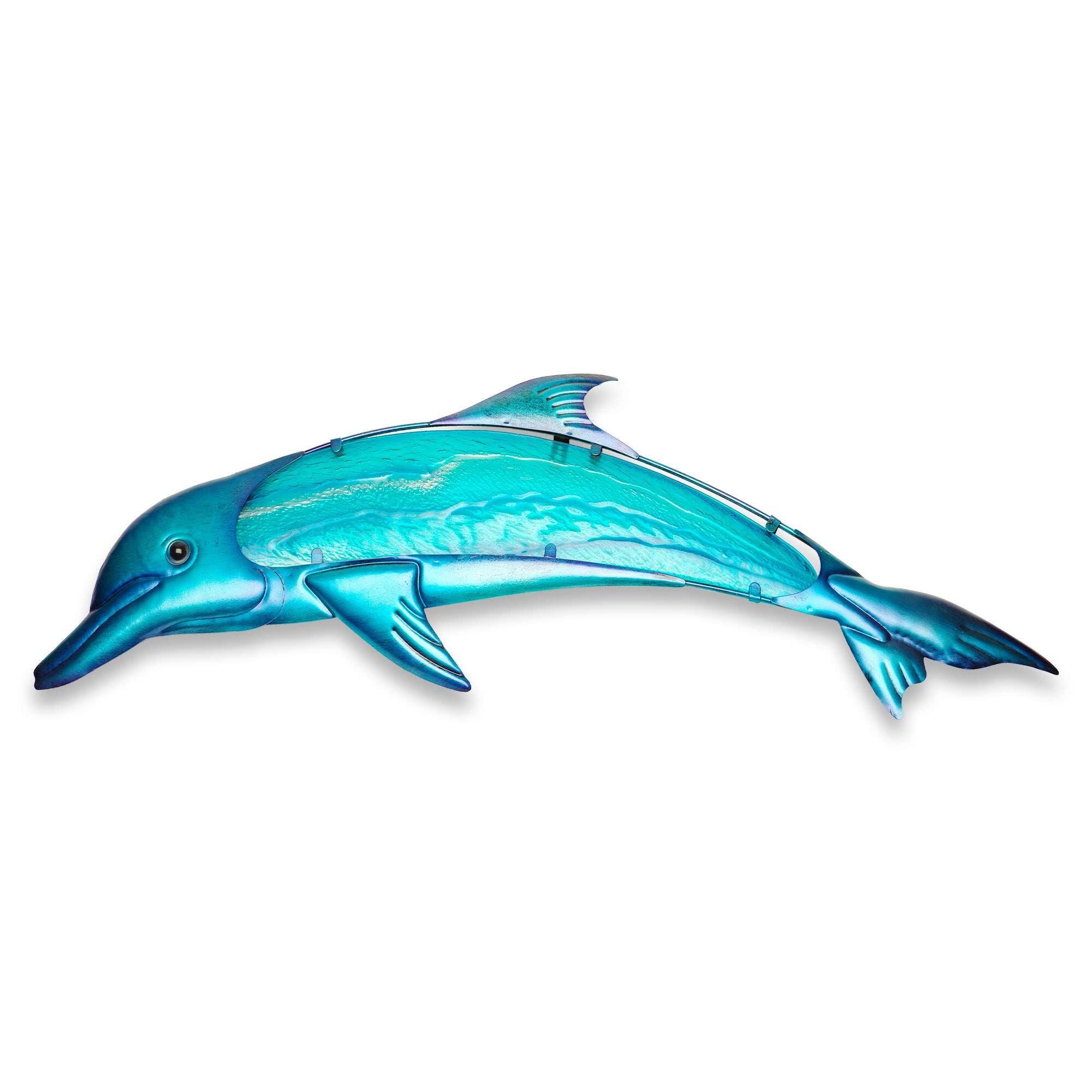 Front. G128 - 36 in Dolphin Metal Wall Art Decor - Ocean Marine Indoor/Outdoor Wall Hanging for Bedroom Living Room Garden Patio - Multi-colors.