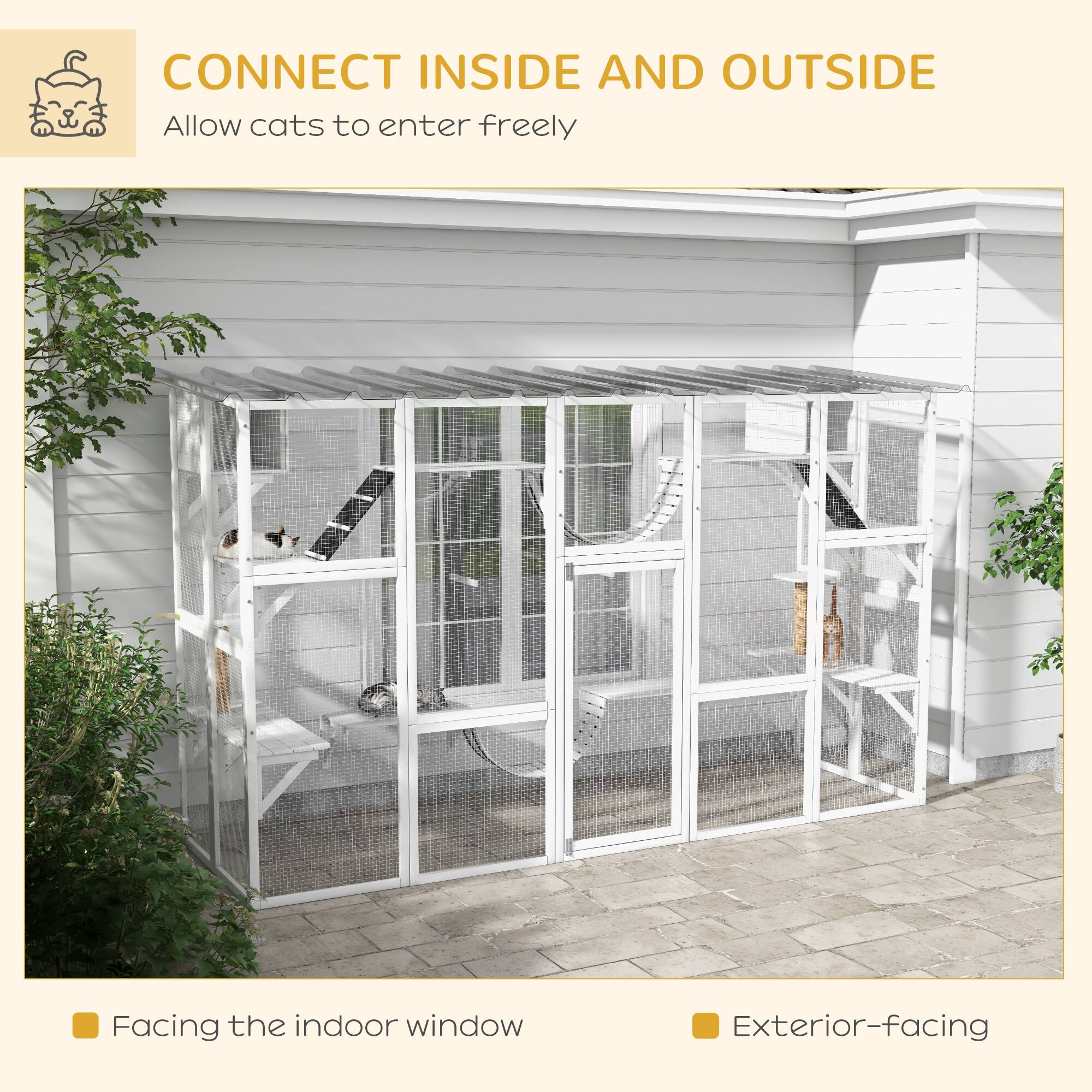 CONNECT INSIDE AND OUTSIDE  
Allow cats to enter freely  

- Facing the indoor window  
- Exterior-facing