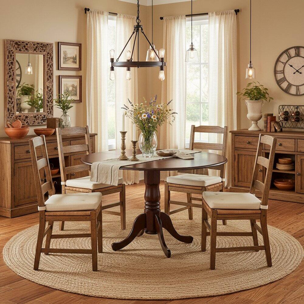 Back. FurniFact - Round Table - Mahogany.