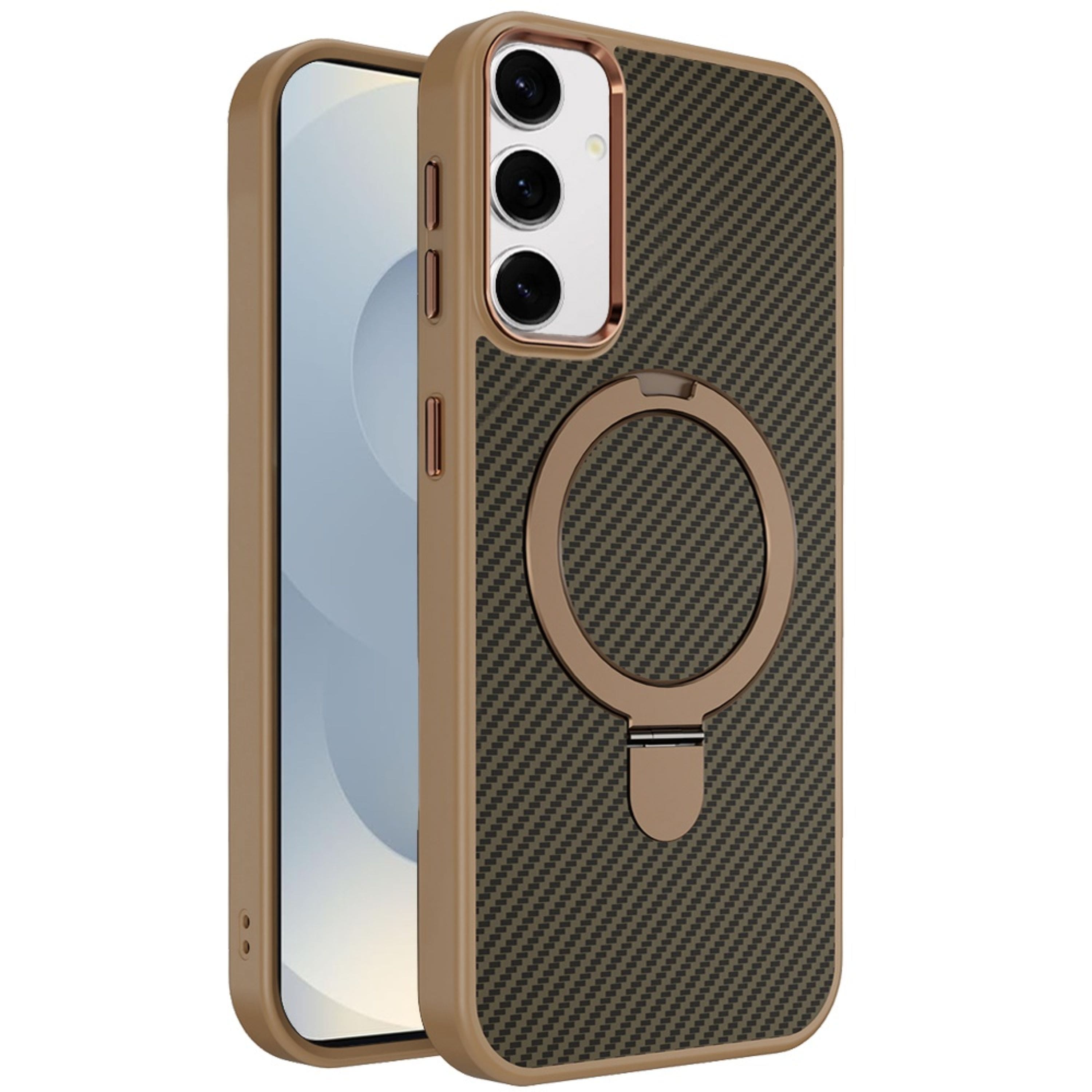 Kitcheniva - Carbon Fiber Ring Stand Case With Tempered Glass For Samsung S26 Plus - Brown price history on PriceWatchPro