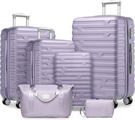 Ecooso - 6 Piece Luggage Set Hardside Expandable Suitcases with Spinner Wheels and TSA Lock - Lavender
