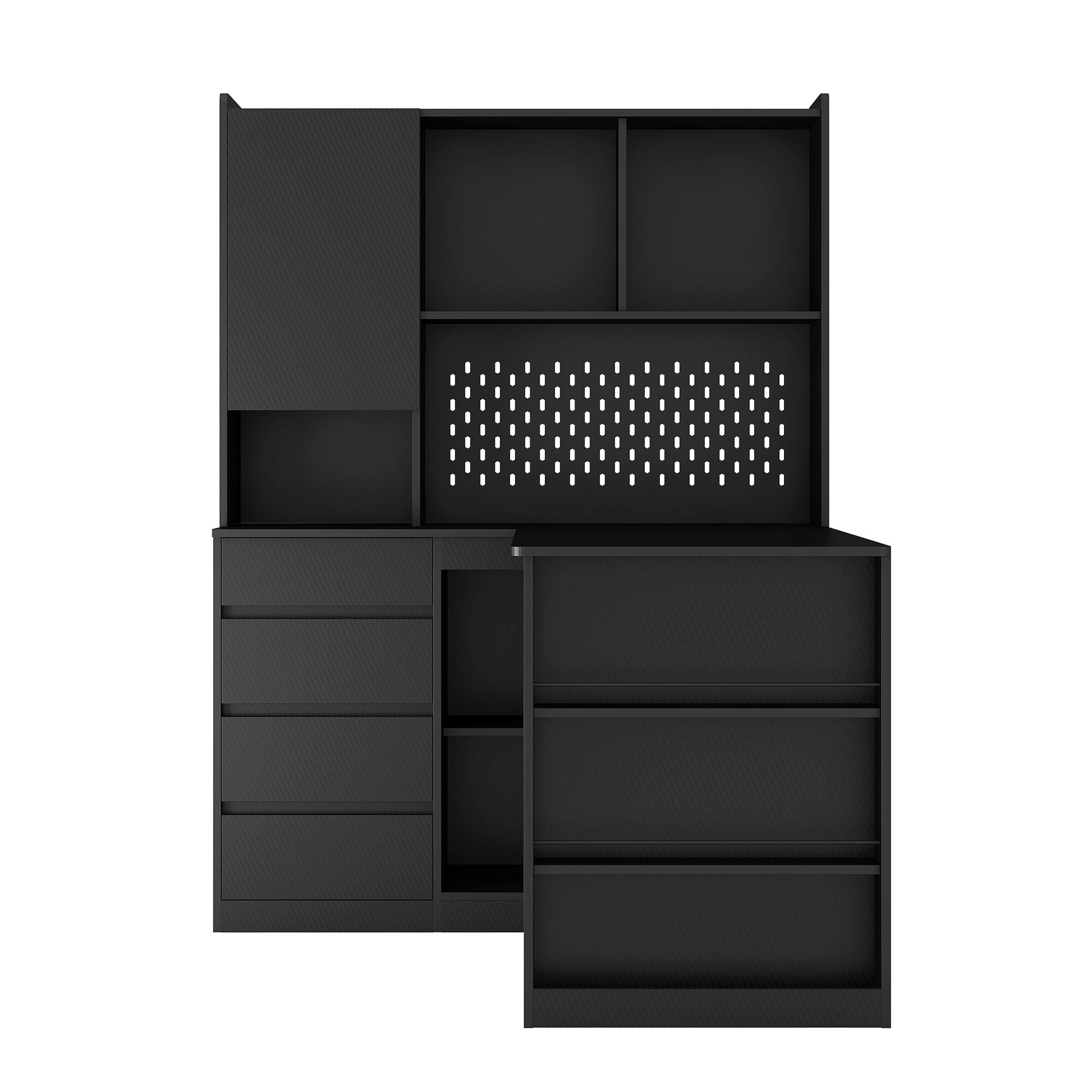 Alt View 6. Tiramisubest - L Shaped Computer Desk with Drawers,Bookshelf,LED Light,Modern Corner Writing Desk,Home Office Desk with Storage,Black - Black.