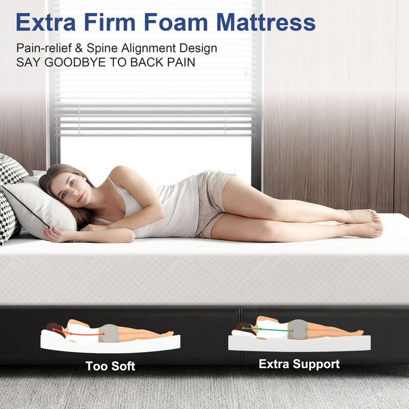 Extra Firm Foam Mattress  
Pain-relief & Spine Alignment Design  
SAY GOODBYE TO BACK PAIN  

Too Soft  
Extra Support
