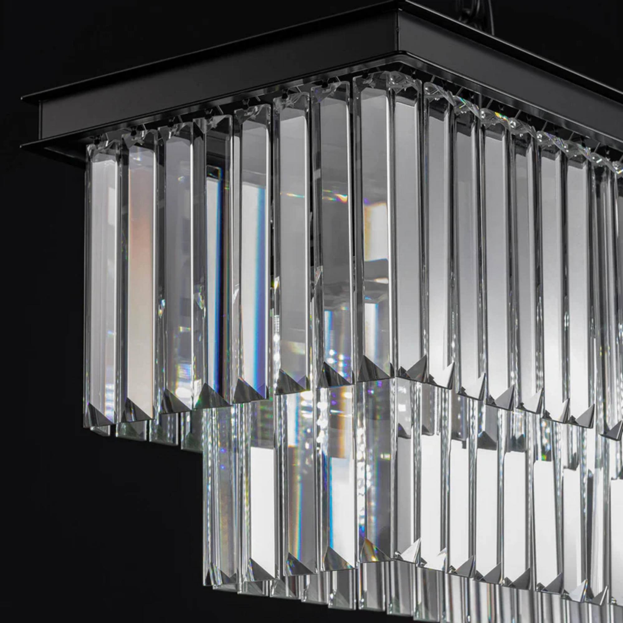 Alt View 9. Siljoy - 39.4-In 7-Light Matte Black K9 Crystal Linear Chandelier, Adjustable Rod Hardwired E12 for Kitchen Island Foyer - Matte Black.