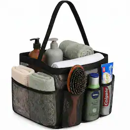 Garnen - Mesh Shower Caddy, 9 Pockets 11" Portable Hanging Shower Caddy Basket Quick Dry Toiletry Bag for Dorm College Gym Camp - Black