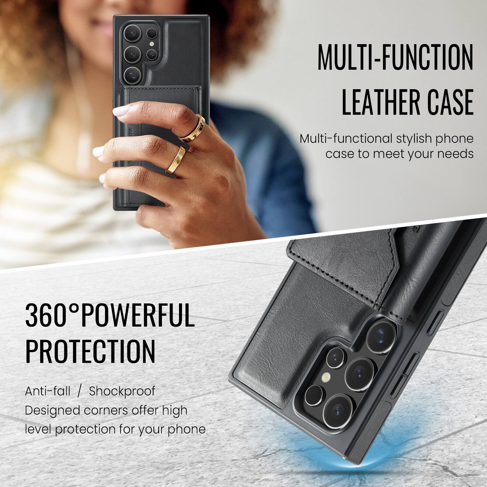 MULTI-FUNCTION LEATHER CASE

Multi-functional stylish phone case to meet your needs

360° POWERFUL PROTECTION

Anti-fall / Shockproof
Designed corners offer high level protection for your phone