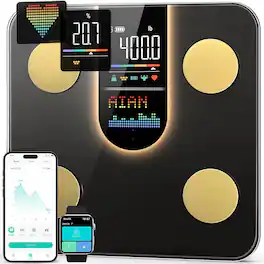 Luckbyte - Smart Body Fat Scale, 22 Body Composition Analyzer with VA Display, Bluetooth Weight Scale for BMI Heart Rate - Black