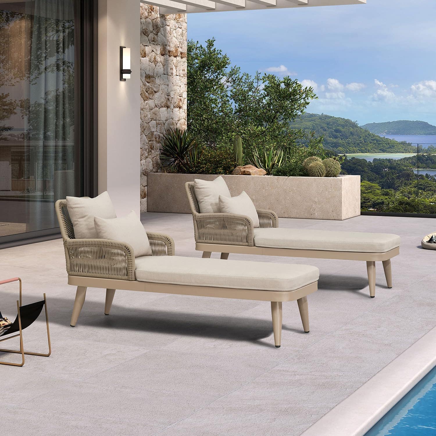 PURPLE LEAF - 2 Pieces Aluminum Pool Lounge Chairs for Outdoor with 2 Cushions - Champagne price history on PriceWatchPro