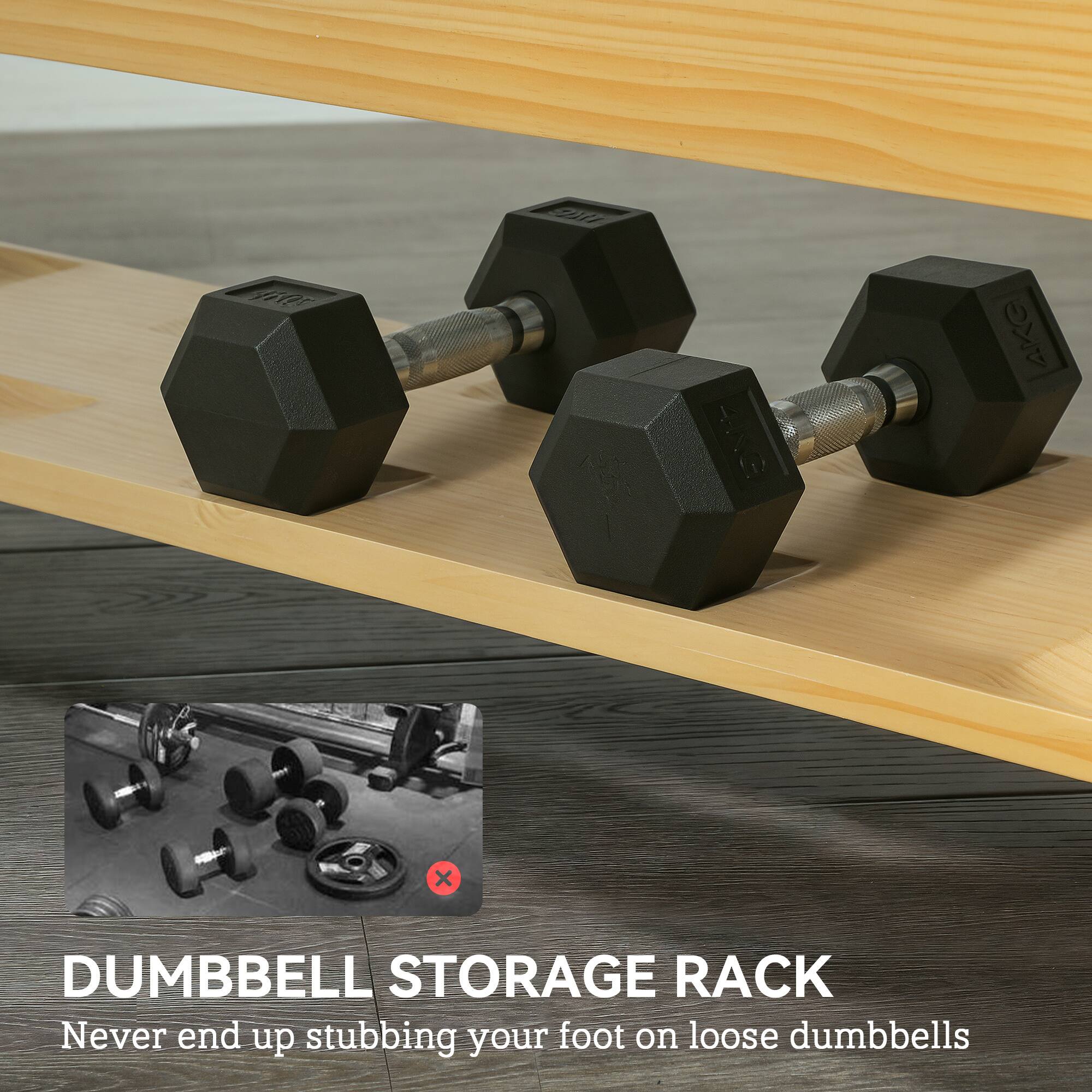 DUMBBELL STORAGE RACK
Never end up stubbing your foot on loose dumbbells