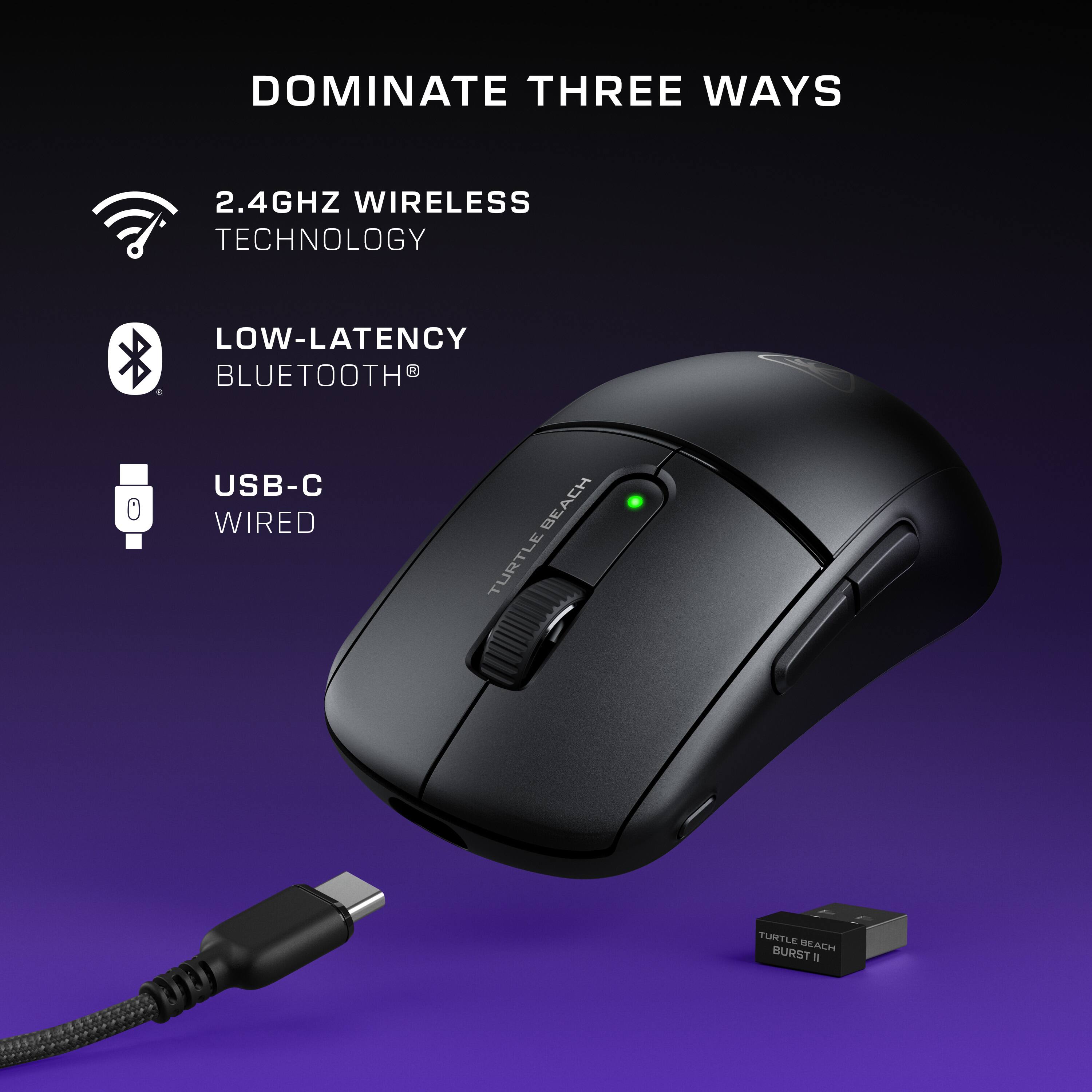Dominate Three Ways: 2.4GHz Wireless Technology, Low-Latency Bluetooth, USB-C Wired.