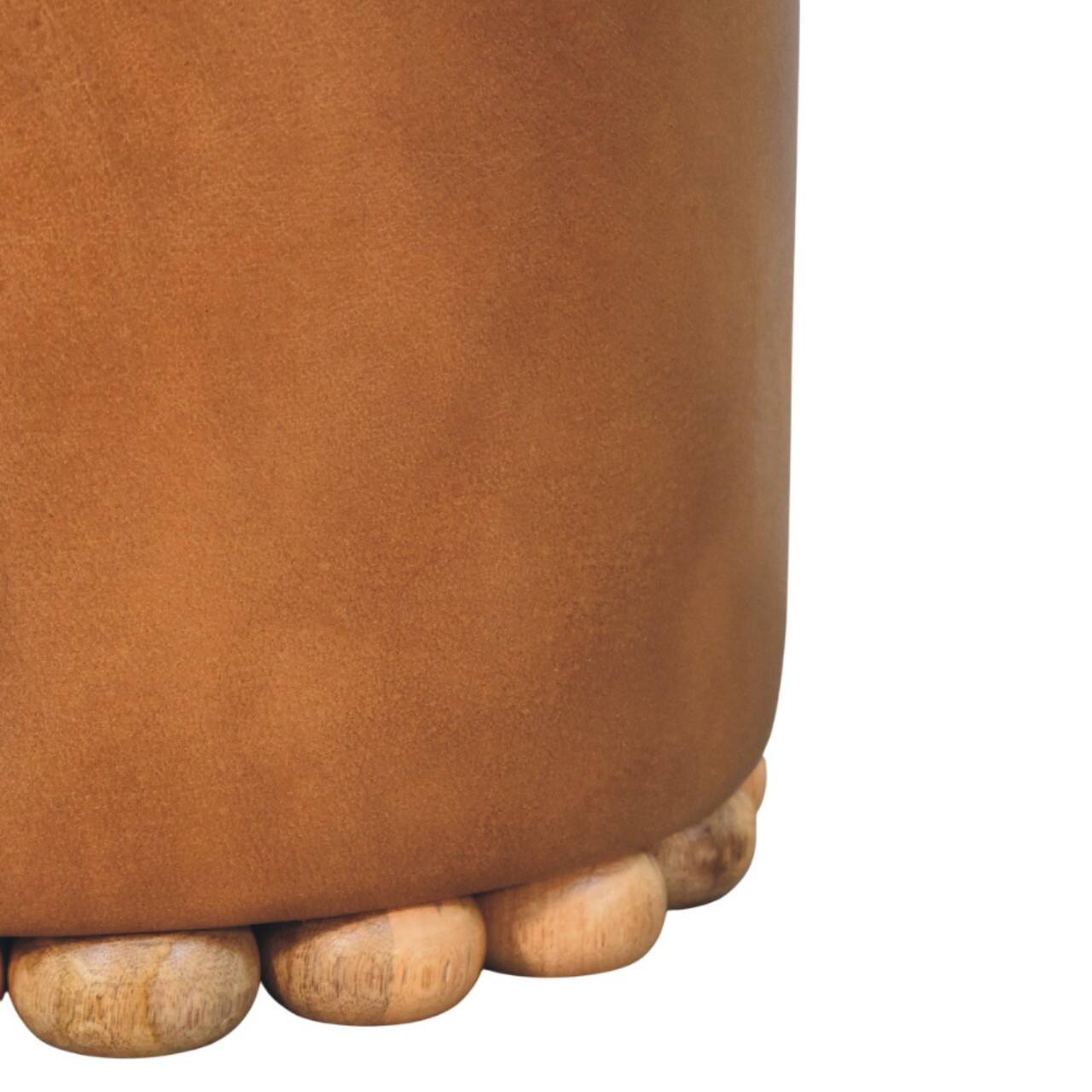 Alt View 7. Artisan Furniture - Artisan Furniture Solid Wood Bola Leather Stool - Beige.