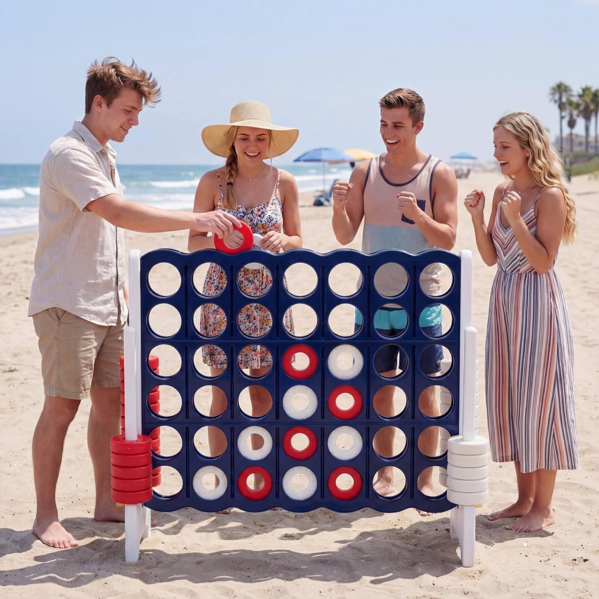 Alt View 3. Costway - Costway Jumbo 4-to-Score 4 in A Row Board Game Set Outdoor Indoor Kids Adults Family Fun - White + Navy.