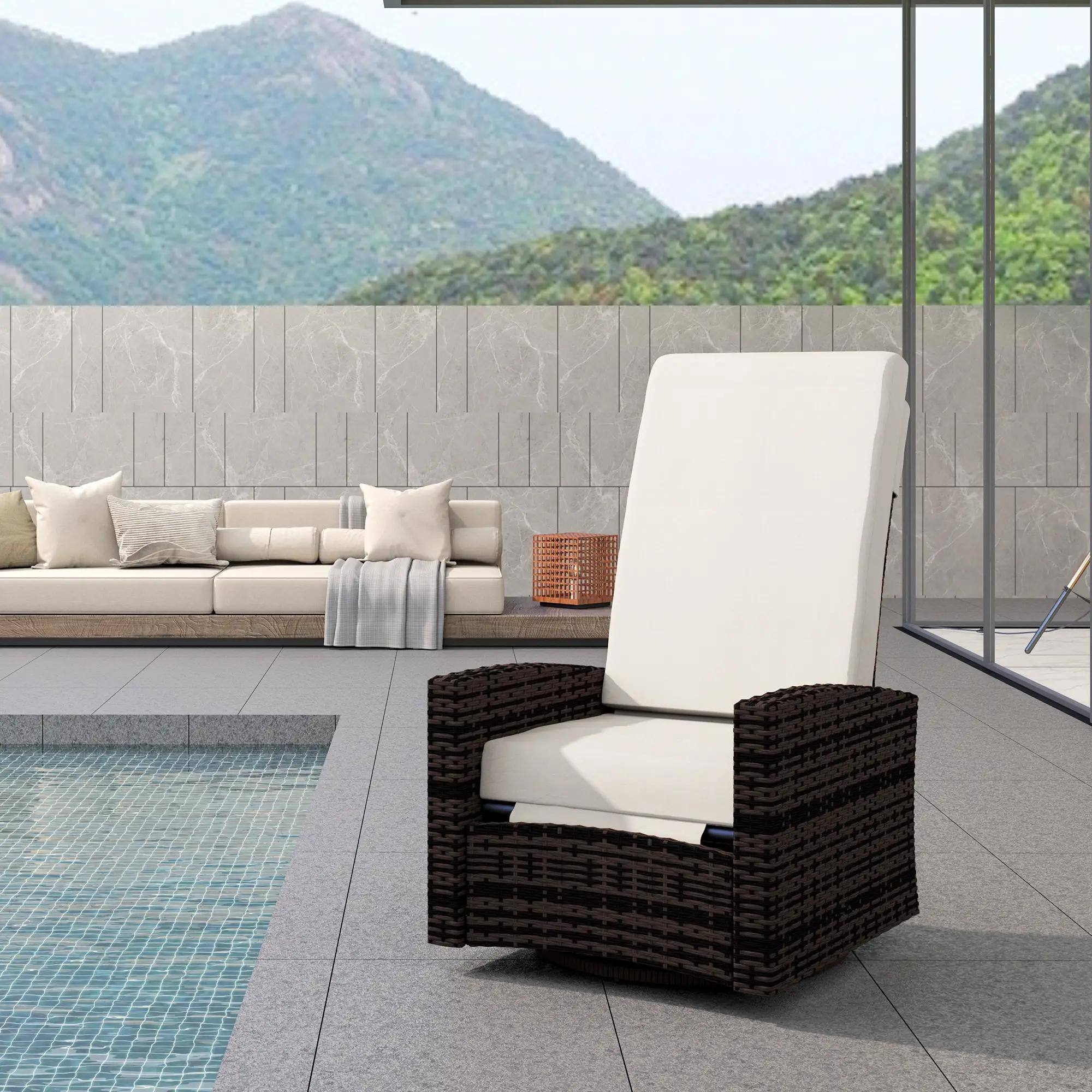 Alt View 1. Resenkos - Resenkos Outdoor Wicker Swivel Recliner, Lifting Footrest, 360° Rotating, Water-Resistant, Comfortable Chair, Khaki - Khaki.