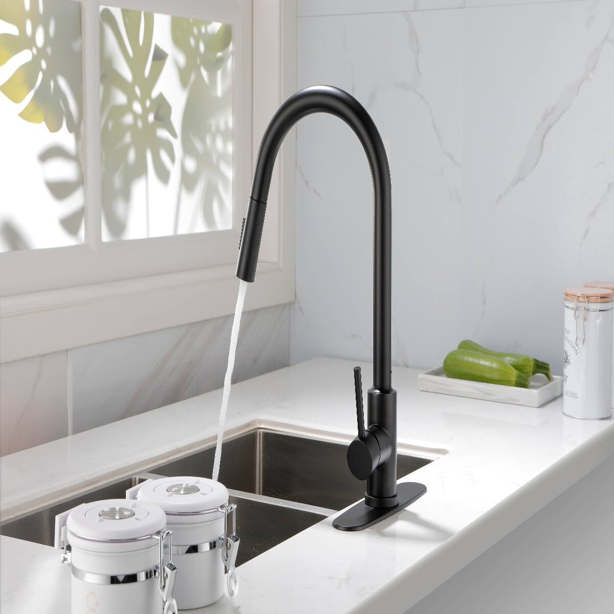 Alt View 7. Ropilly - Ropilly Kitchen Faucet with Pull Down Sprayer, Matte Black Single Handle Stainless Steel High Arc Faucet - Matte Black.