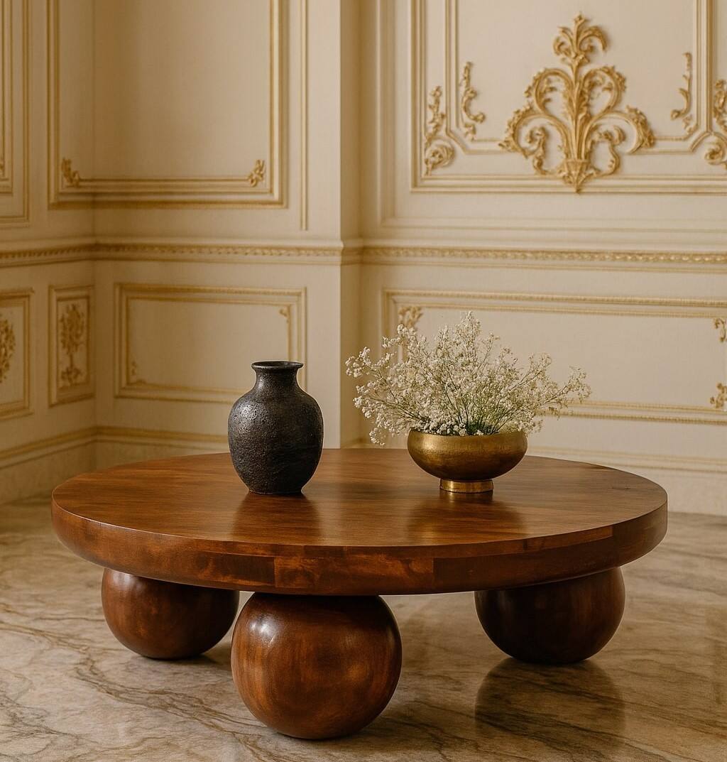 Angle. Artisan Furniture - Artisan Furniture Solid Wood Chestnut Central Ball Table, Brown - Brown.