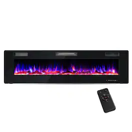 HONGGE - 60 Inch Electric Fireplace Wall Recessed and Mounted - Black