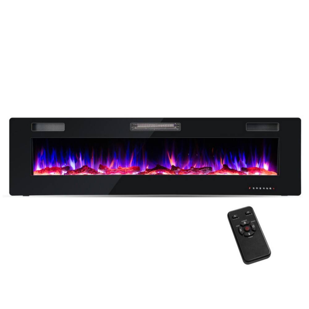 Front. HONGGE - 60 Inch Electric Fireplace Wall Recessed and Mounted - Black.