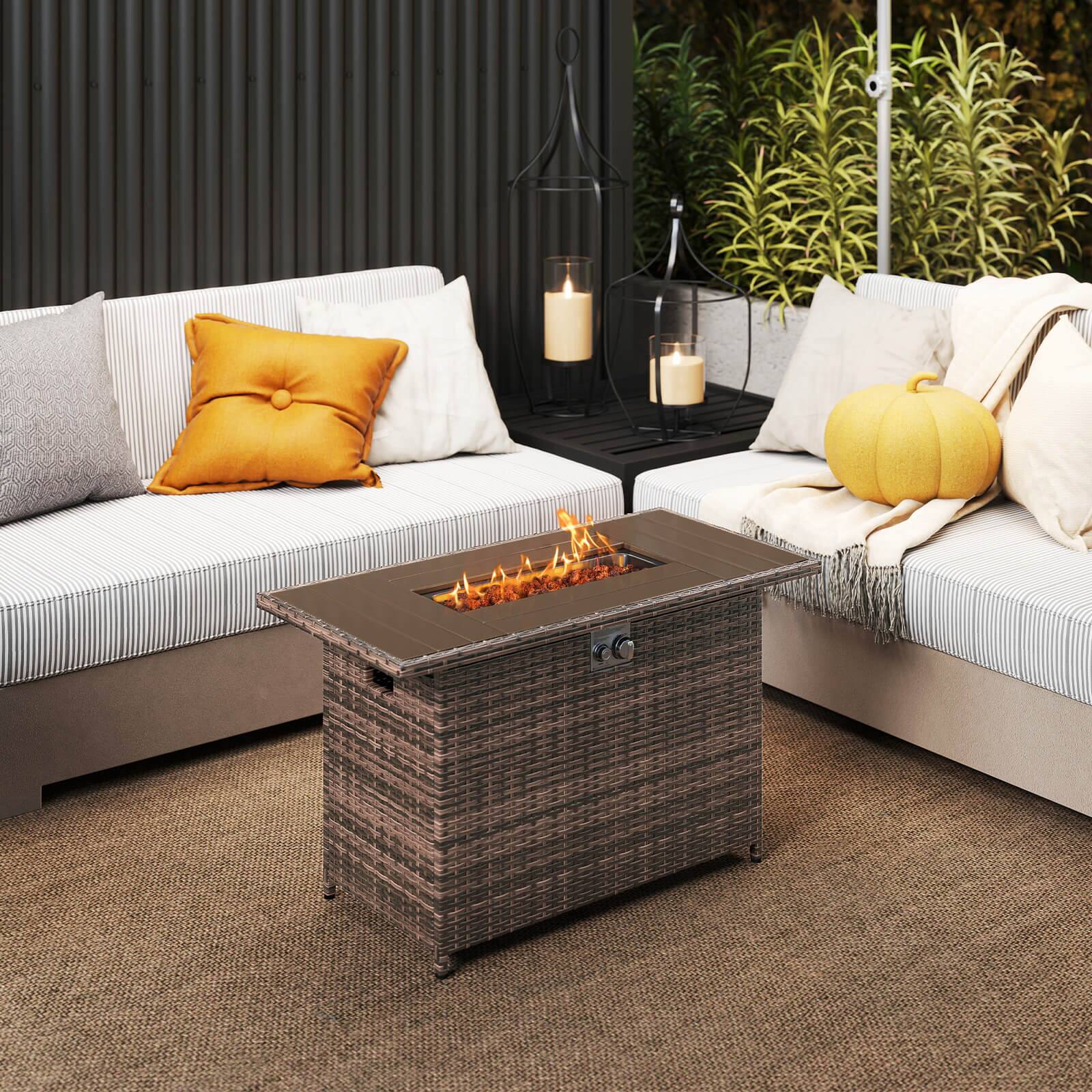 Alt View 1. Costway - Costway 44.5" Propane Fire Pit Table with Metal Slatted Tabletop & Stainless Steel Burner - Brown.