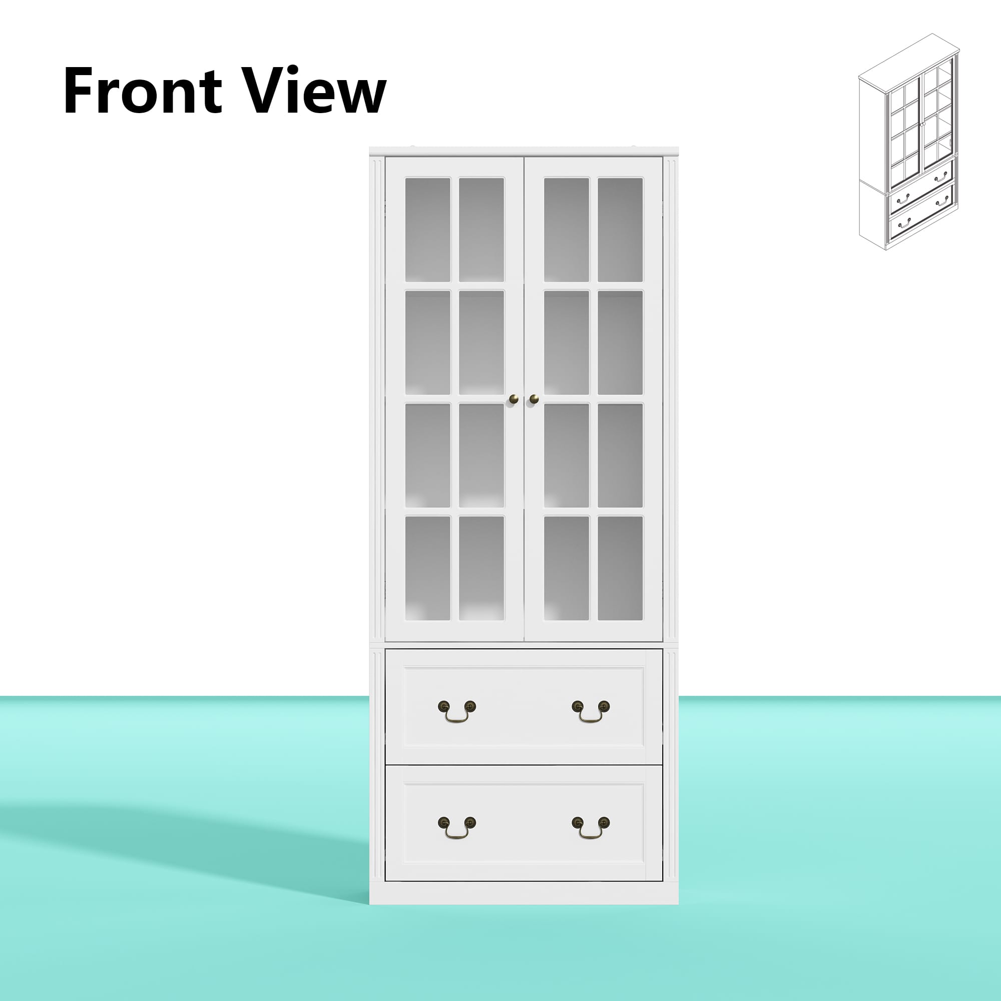 Photos - Dresser / Chests of Drawers Cabinet Famapy - Glass - Door Bookcase  - Adjustable Shelves & Drawer Storage, Ideal for Living Room & Study - White 